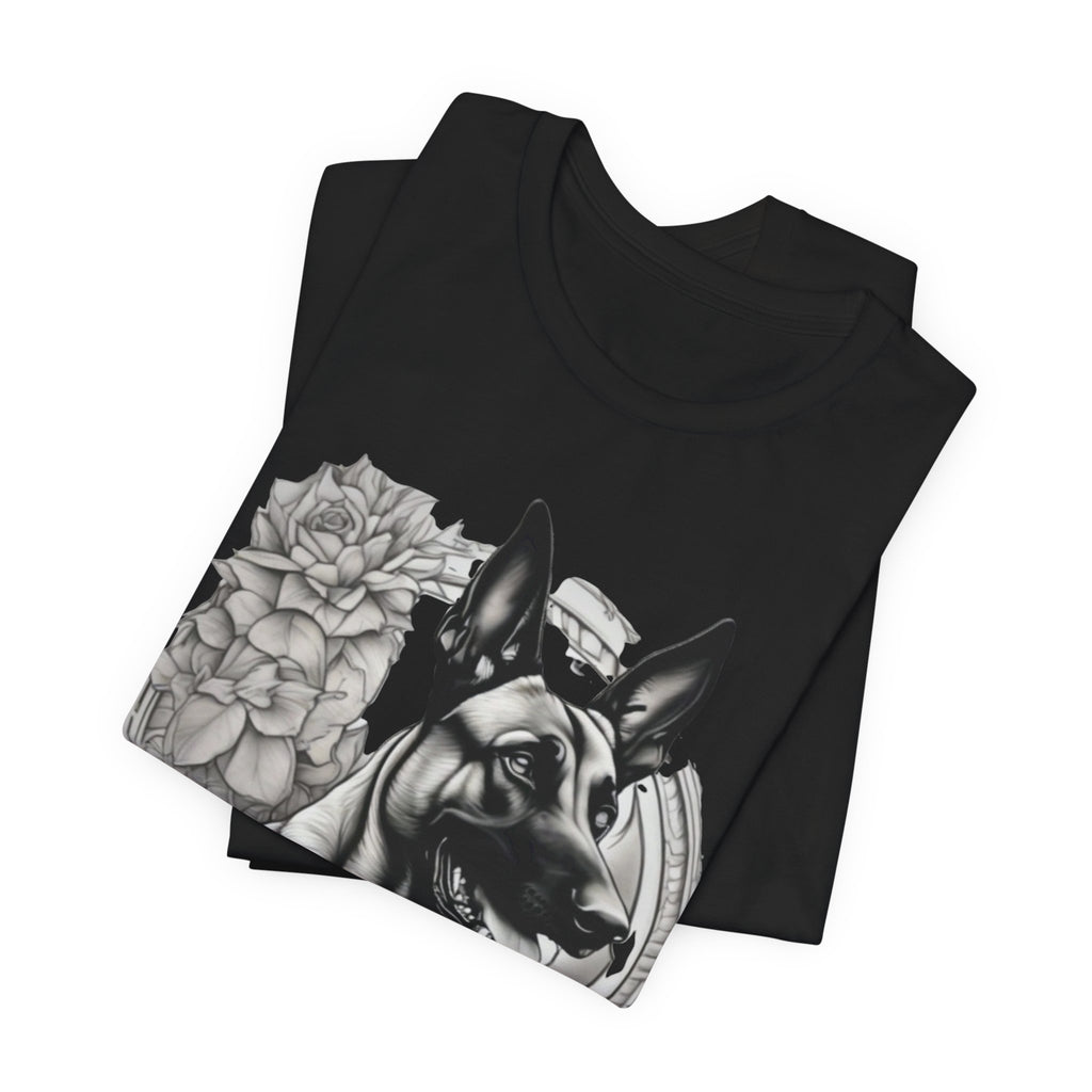 Belgian Malinios Portrait T-Shirt | Floral Frame Dog Tee