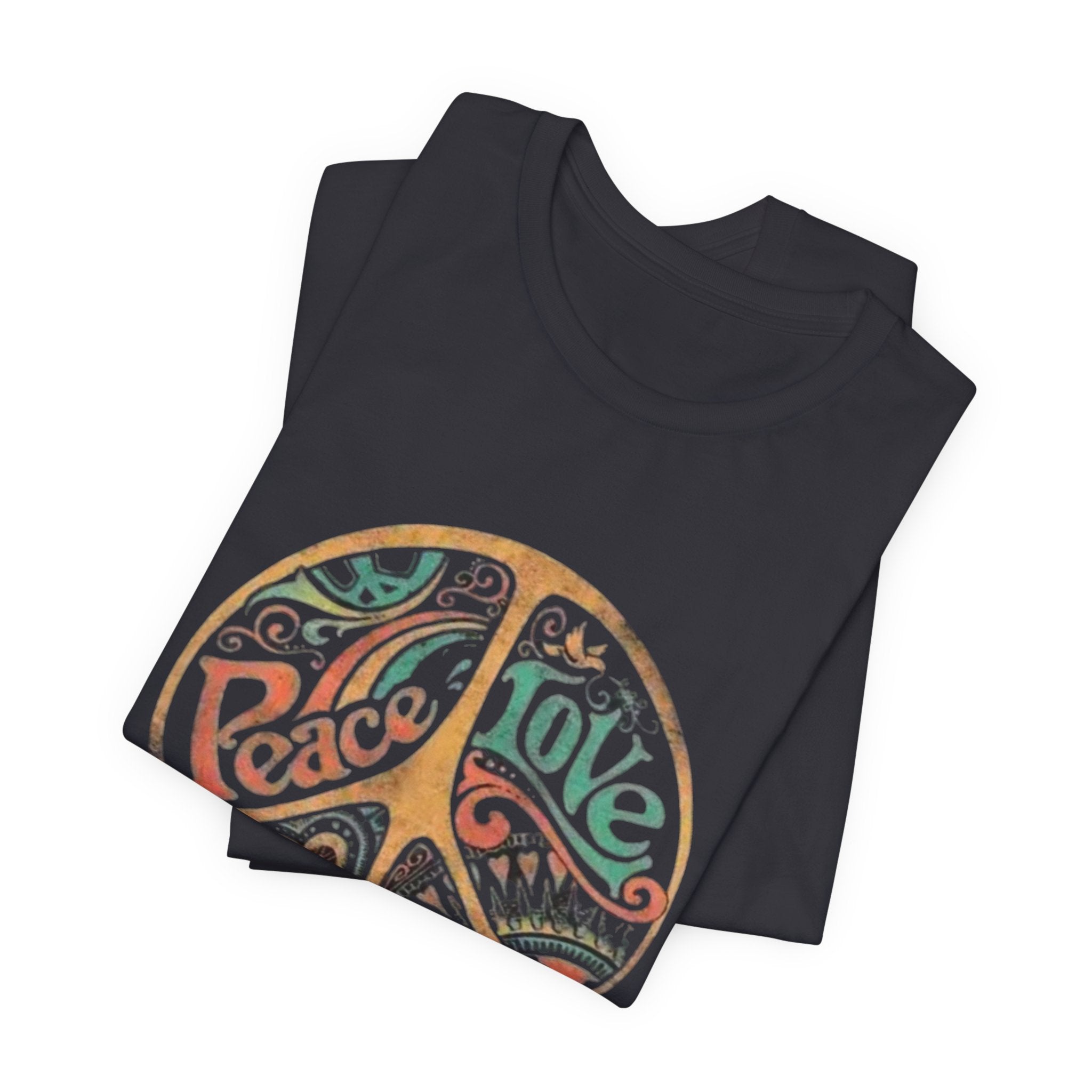 Retro Peace Love Unisex T-Shirt, Boho Graphic Tee, Casual Wear, Festival Shirt, Gift for Friends, Summer Style
