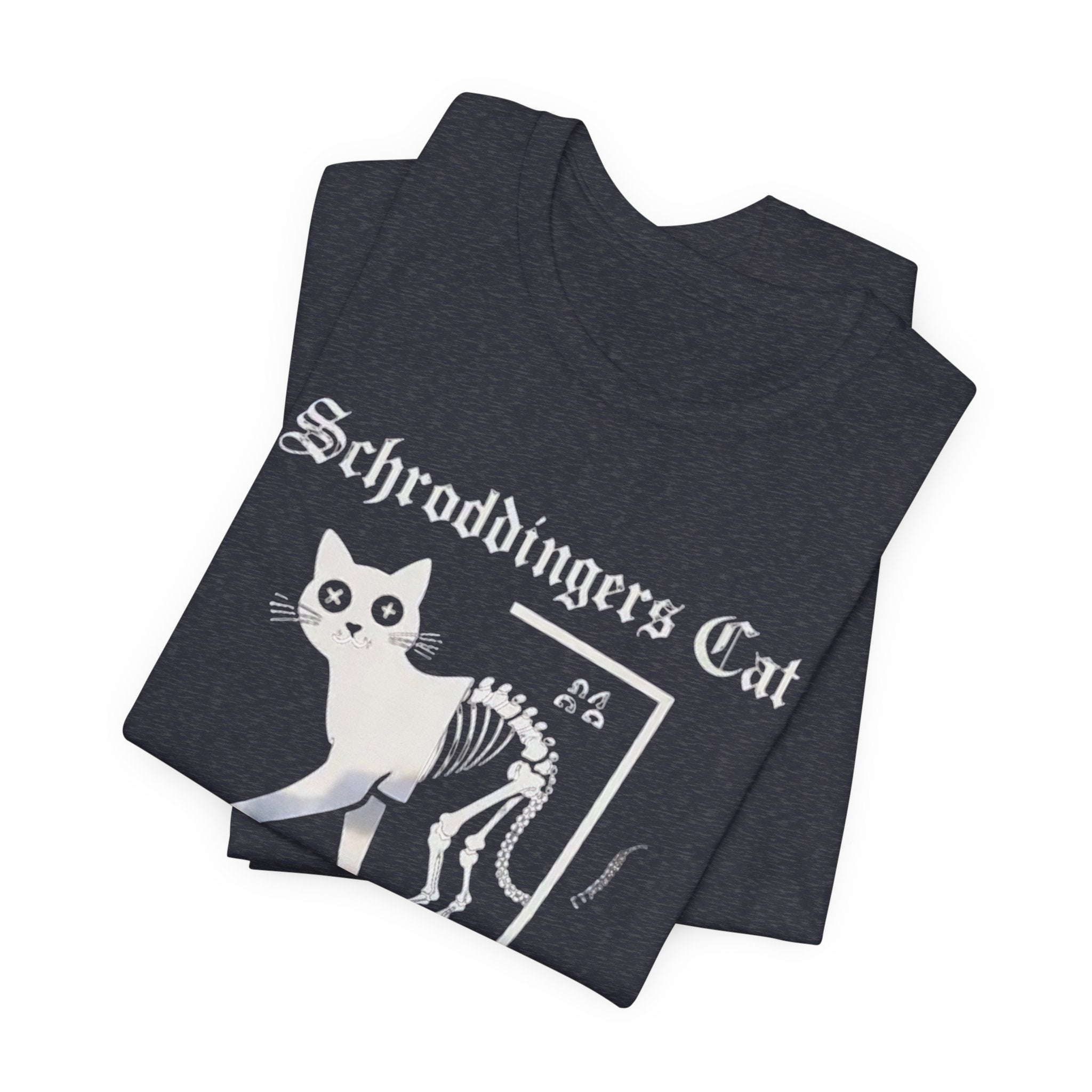 Schrodingers Cat skeleton illustration T-Shirt | Dead & Alive cat science tee