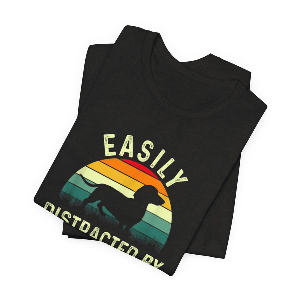Easily Distracted By Weiners T-Shirt | Dachshund Retro Sunset Tee