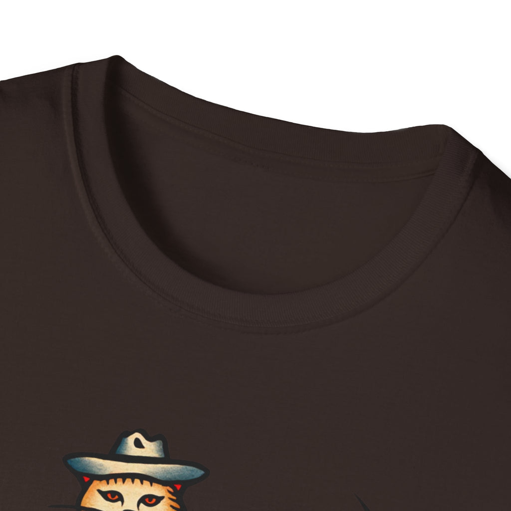 Funny Cat Cowboy T-Shirt — Retro Riding Tyrannosaurus Graphic Tee