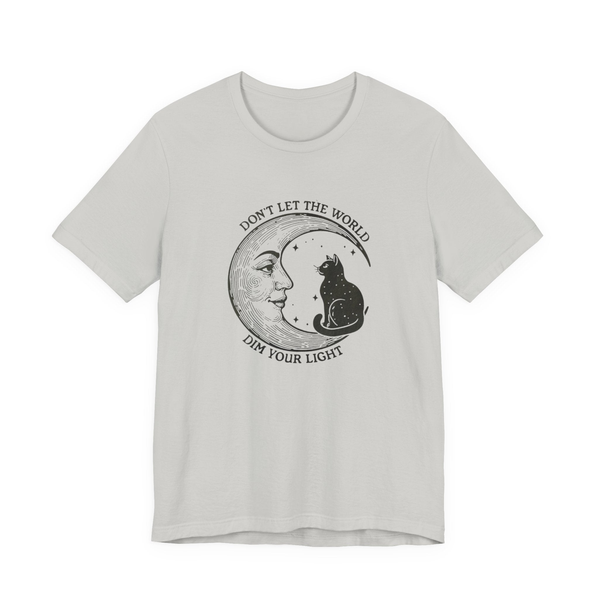 Celestial Cat Tee with Inspirational Quote, Unisex Tee, Moon and Cat Shirt, Witchy Apparel, Gift for Cat Lovers