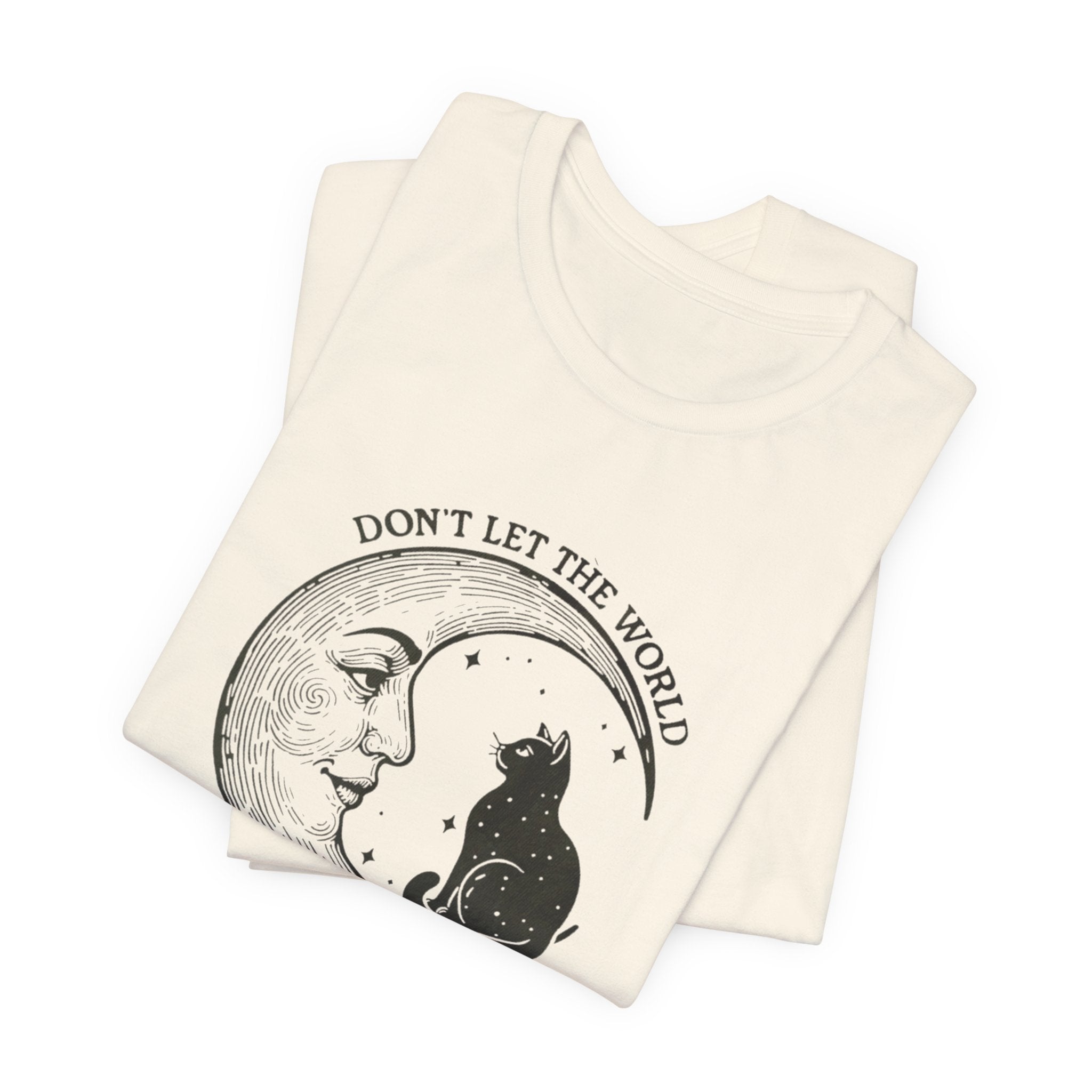 Celestial Cat Tee with Inspirational Quote, Unisex Tee, Moon and Cat Shirt, Witchy Apparel, Gift for Cat Lovers
