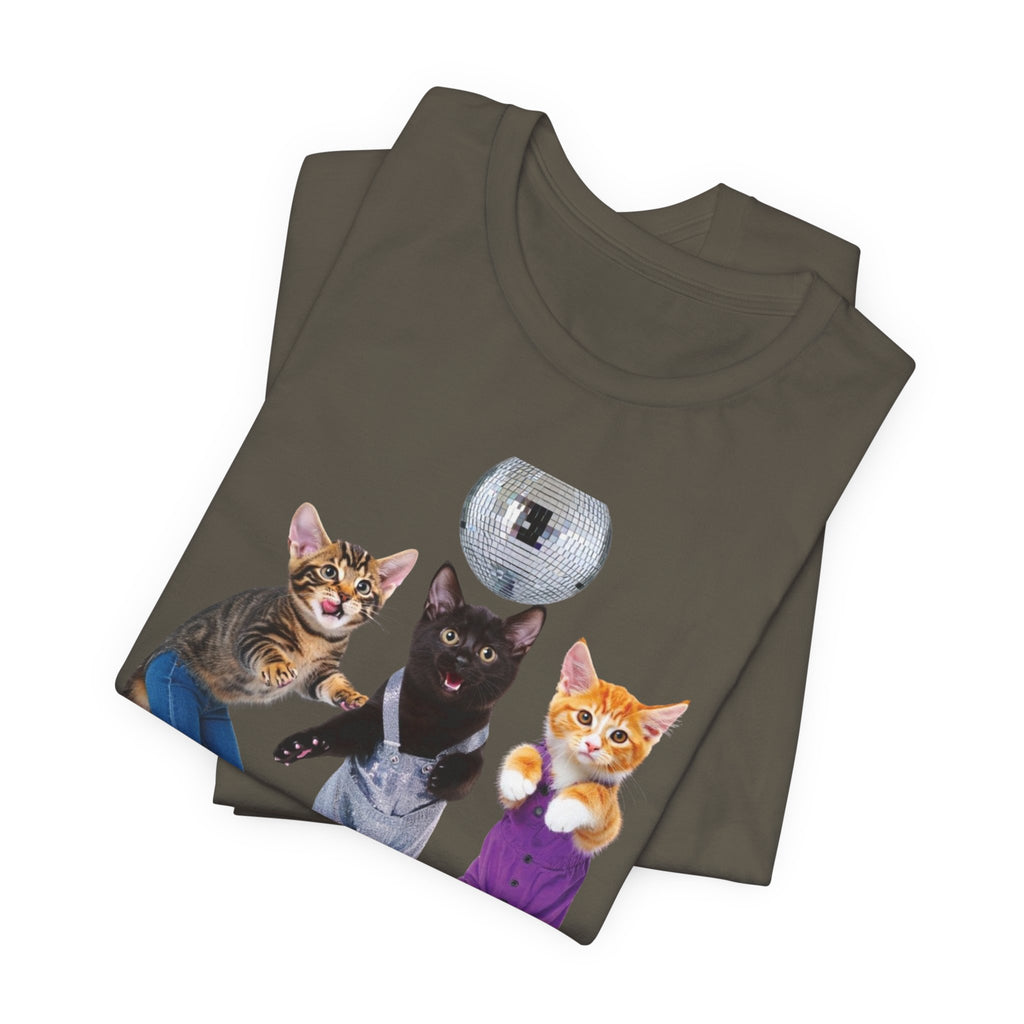 Disco Roller Cats T-Shirt | Three Cats on Roller Skates with Disco Ball