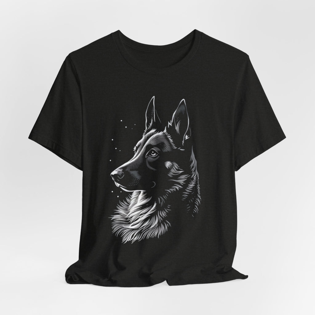 German Shepherd Portrait T-Shirt — Detailed Monochrome Dog Tee
