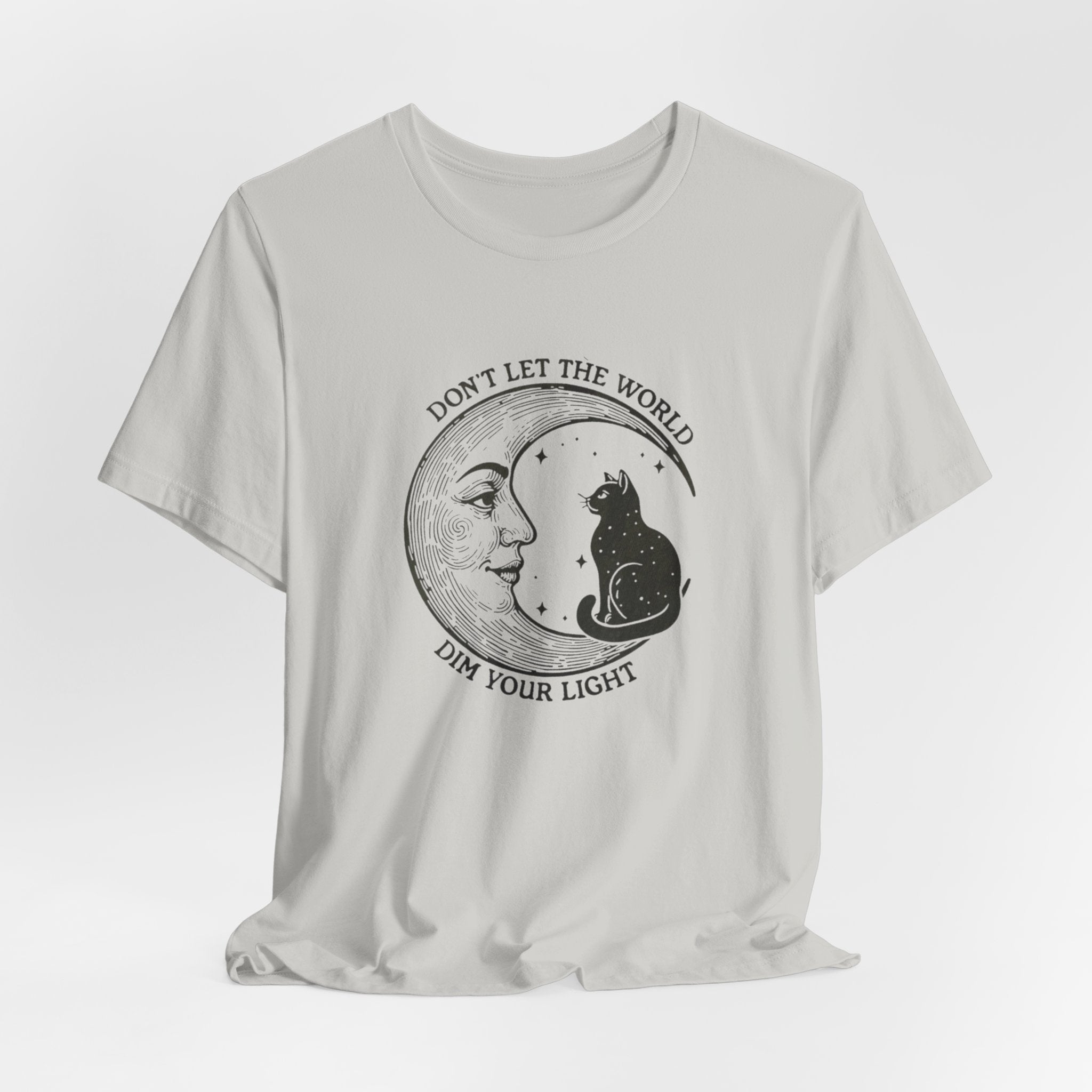 Celestial Cat Tee with Inspirational Quote, Unisex Tee, Moon and Cat Shirt, Witchy Apparel, Gift for Cat Lovers