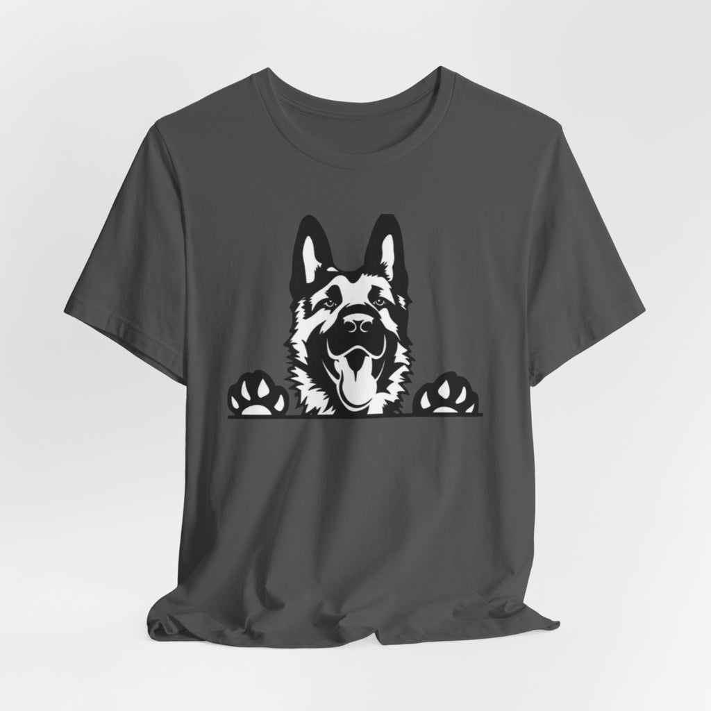 German Shepherd Peeking T-Shirt — Dog Lover Paw Print Tee