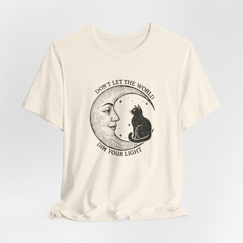 Celestial Cat Tee with Inspirational Quote, Unisex Tee, Moon and Cat Shirt, Witchy Apparel, Gift for Cat Lovers