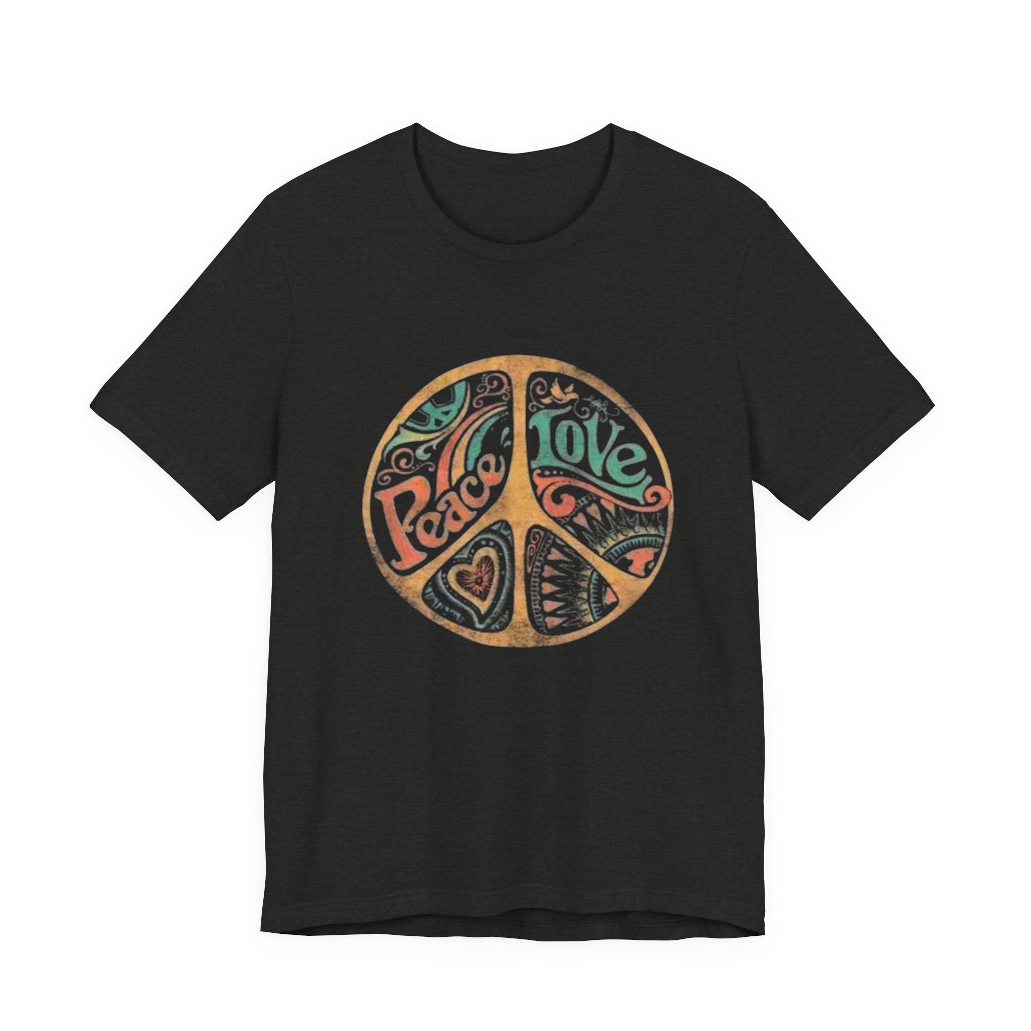 Retro Peace Love Unisex T-Shirt, Boho Graphic Tee, Casual Wear, Festival Shirt, Gift for Friends, Summer Style