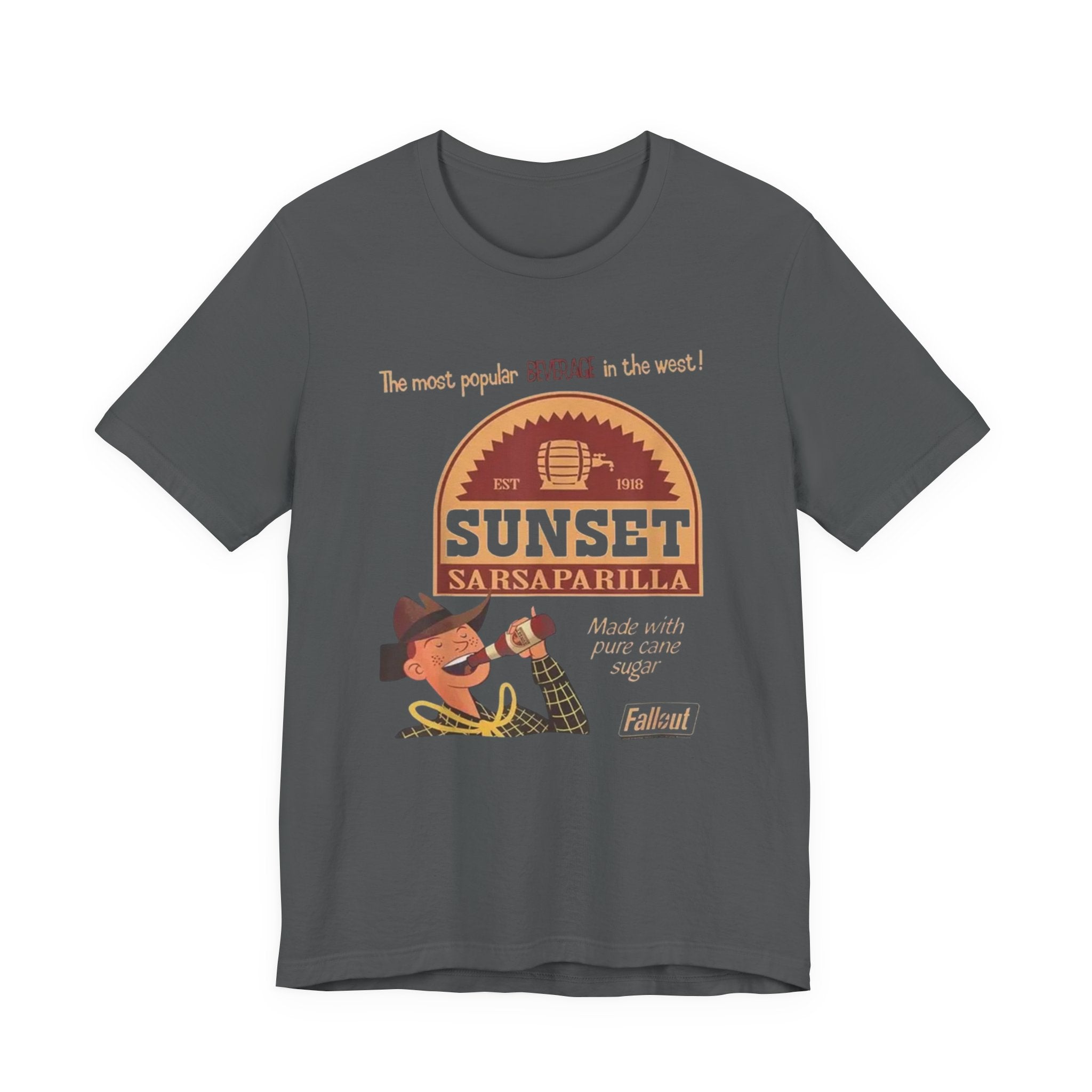 Sunset Sarsaparilla Tee — Retro Fallout Soda Logo T-shirt, Fallout Tee