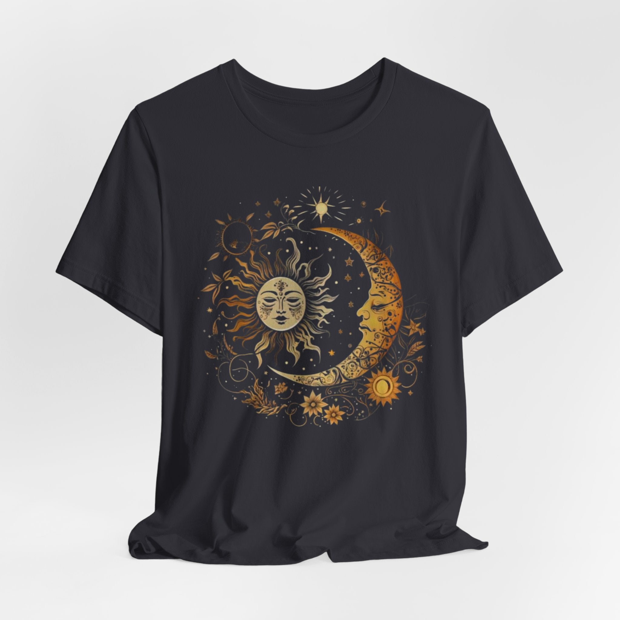 Celestial Sun and Moon Tee, Unisex Short Sleeve T-Shirt, Astrology Shirt, Gift for Astronomers, Cosmic Design Tee