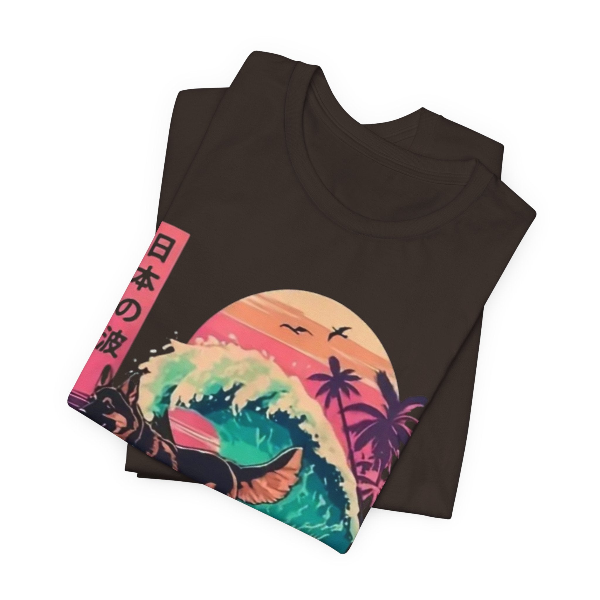 German Shepherd Dog  Surfing T-Shirt — Retro Japanese Wave Graphic Tee