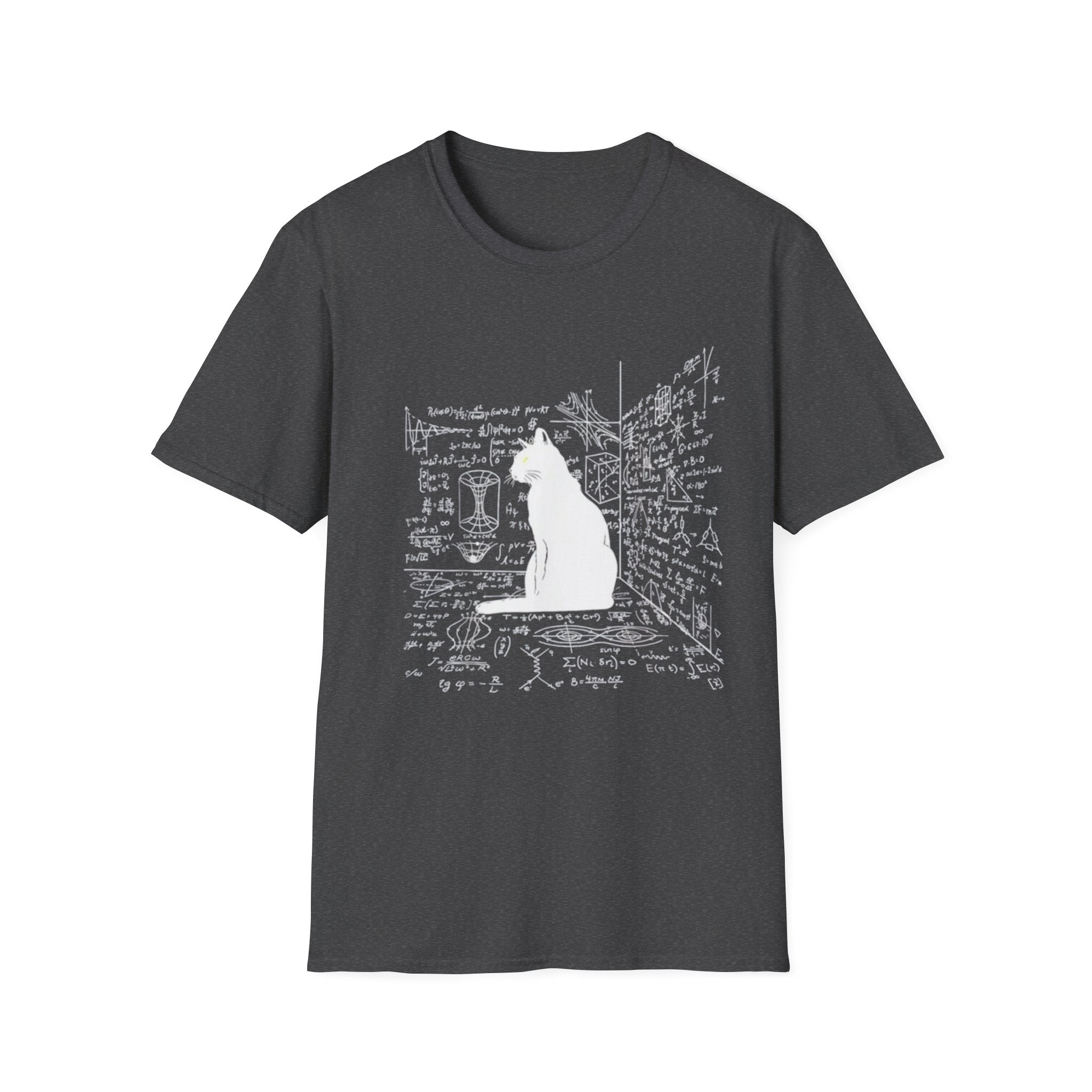 Schrodingers cat tee, escape plan, Cat silhouette with handwritten notes T-Shirt | Science doodle tee