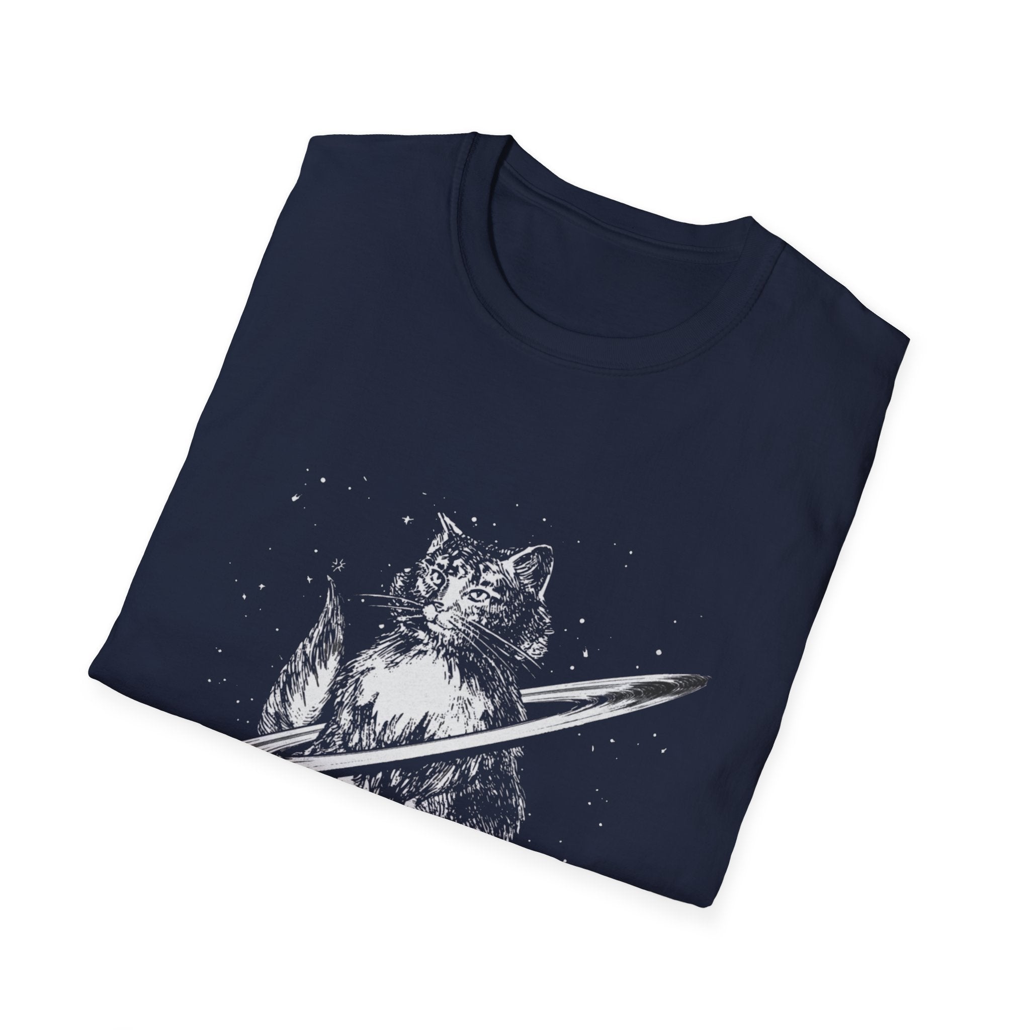 Cat Planetary Orbit Illustration T-Shirt | Minimal Space Art