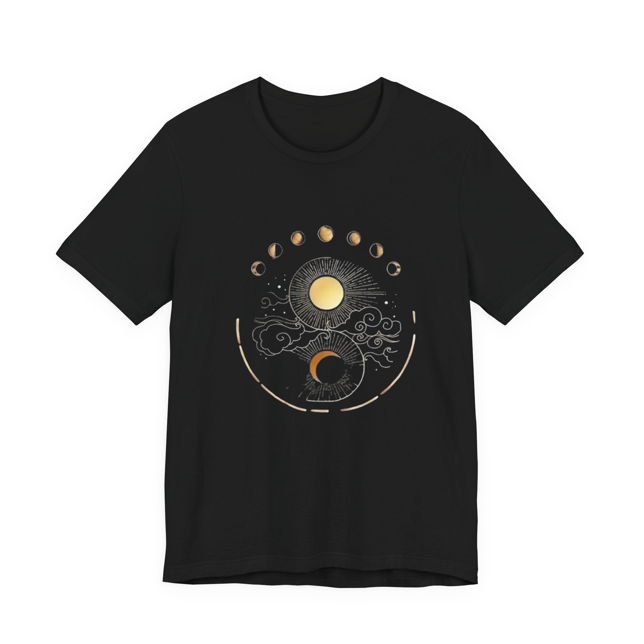 Celestial Phases Unisex Tee, Astrology Shirt, Lunar Cycle T-Shirt, Gift for Astronomers, Black Graphic Tee, Horoscope Apparel