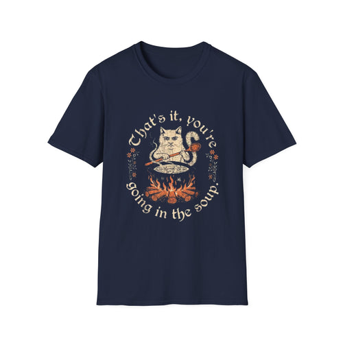 Cat Cauldron T-Shirt — "That’s it, you’re going in the soup" Vintage Witchy Graphic Tee