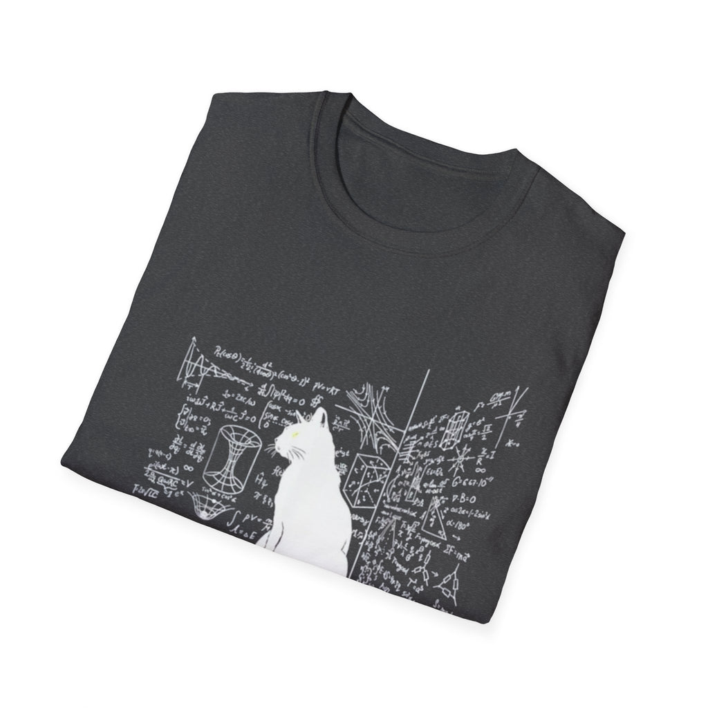 Schrodingers cat tee, escape plan, Cat silhouette with handwritten notes T-Shirt | Science doodle tee