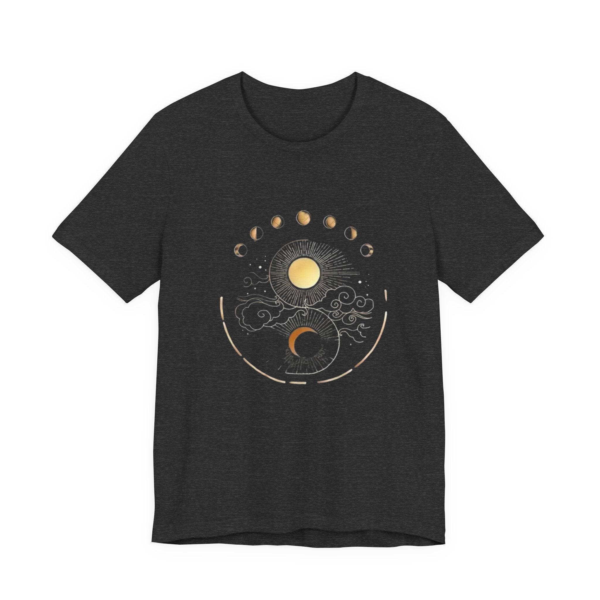 Celestial Phases Unisex Tee, Astrology Shirt, Lunar Cycle T-Shirt, Gift for Astronomers, Black Graphic Tee, Horoscope Apparel