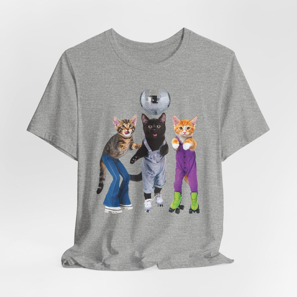 Disco Roller Cats T-Shirt | Three Cats on Roller Skates with Disco Ball