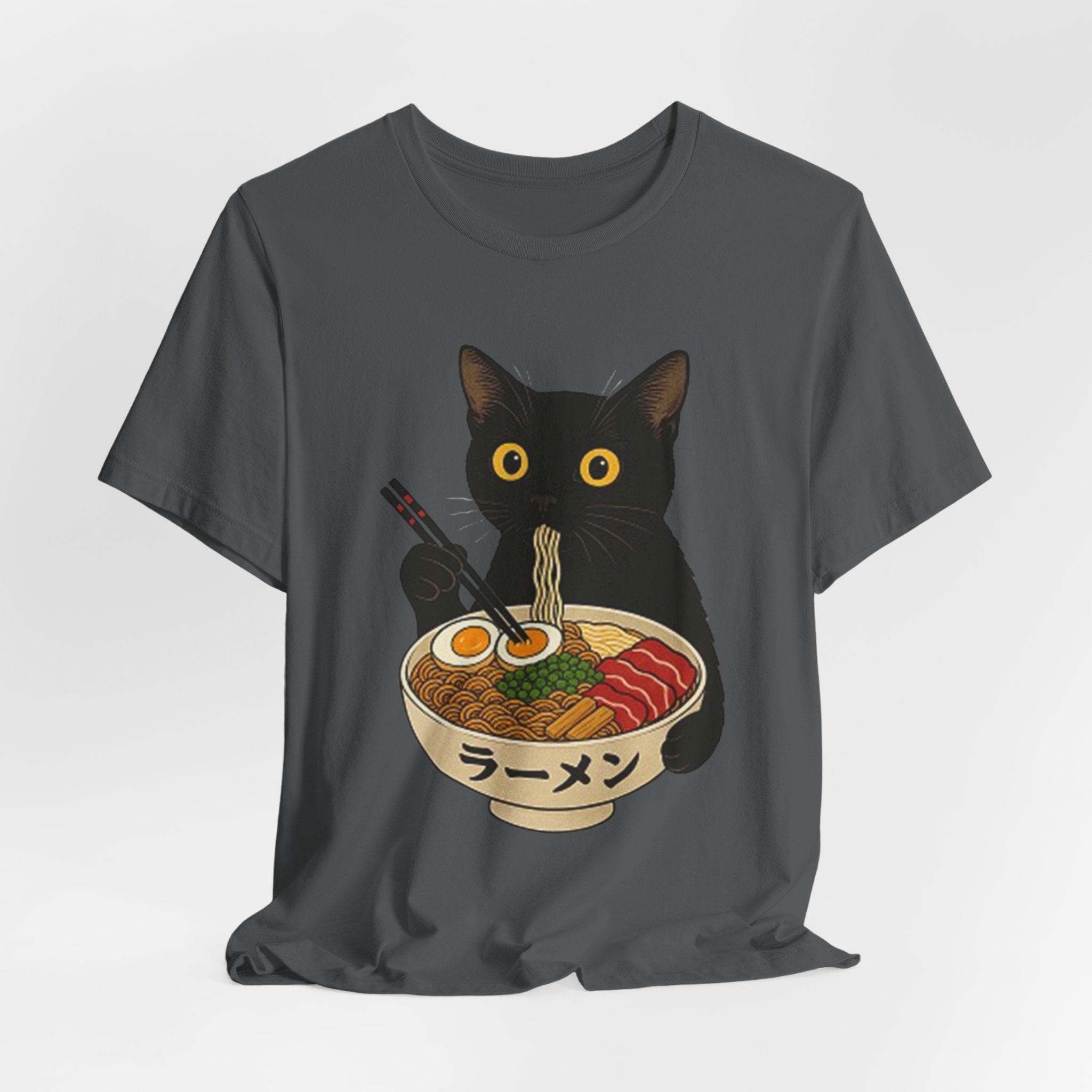 Black Cat Eating Ramen Tee | Cat with Ramen Bowl T-Shirt