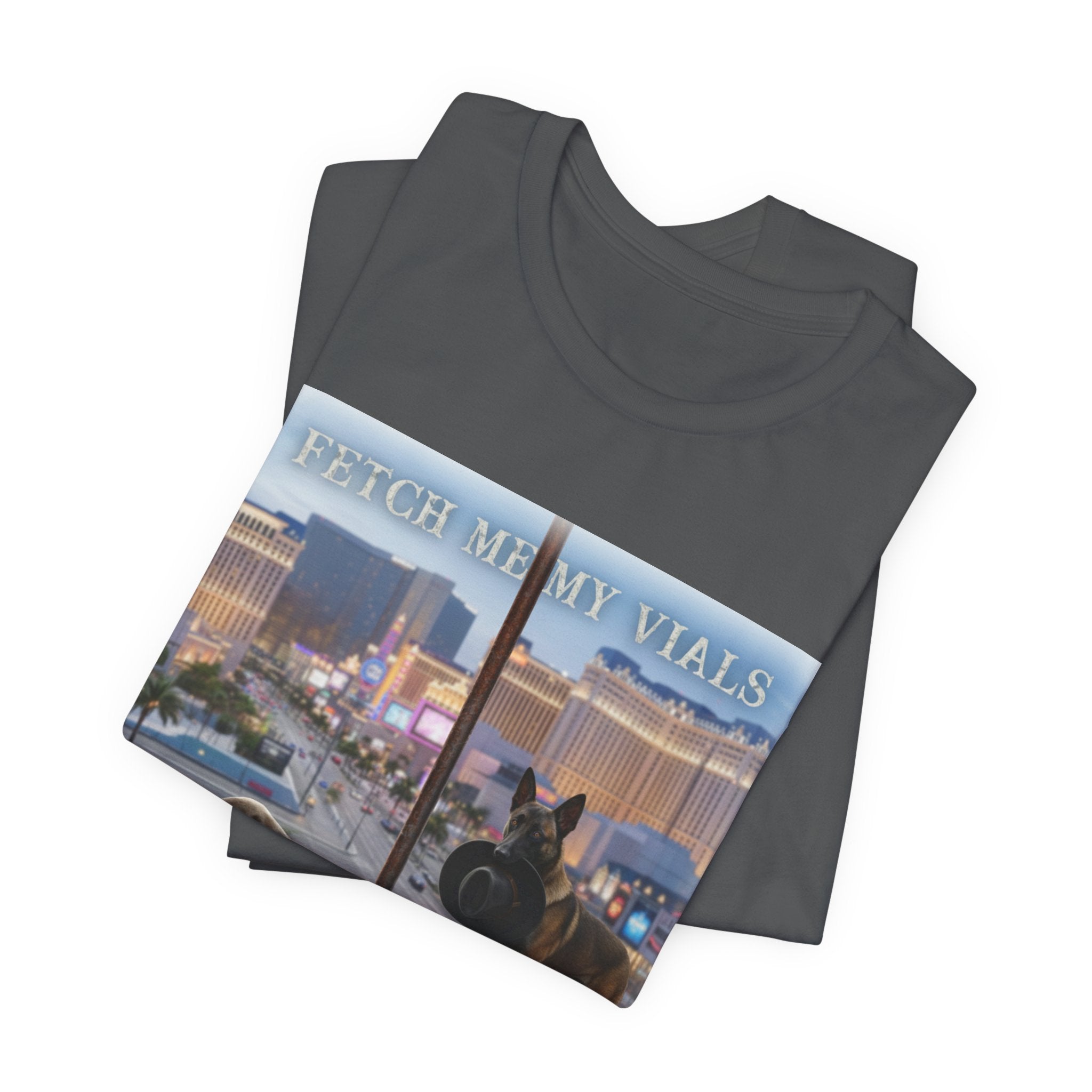Fetch me my vials, Fallout Tee, Street Scene Graphic Tee — "Fetch Me My Vials" Retro Vegas Art Shirt