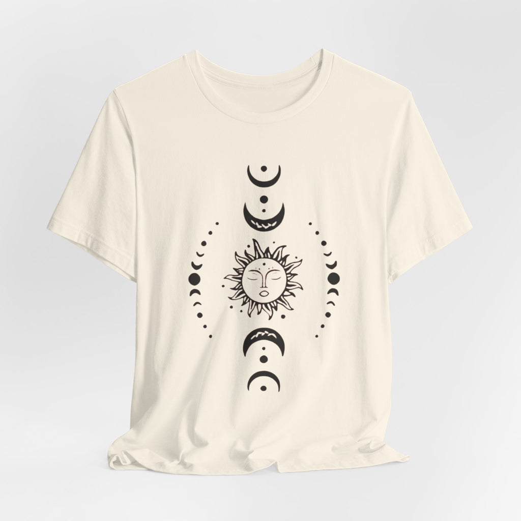 Celestial Phase Unisex Tee | Sun and Moon Graphic Tee, Astrology Shirt, Boho Style, Gift for Sky Lovers, Casual Everyday Wear