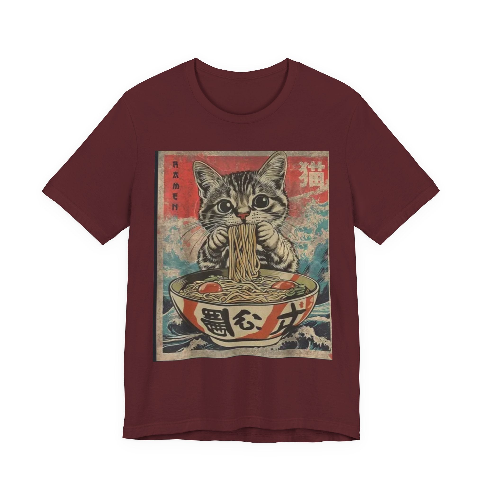 Vintage Cat Eating Ramen Tee, Cat Lover Gift, Funny T-Shirt, Cute Graphic Tee, Anime Apparel, Pet Enthusiast Wear