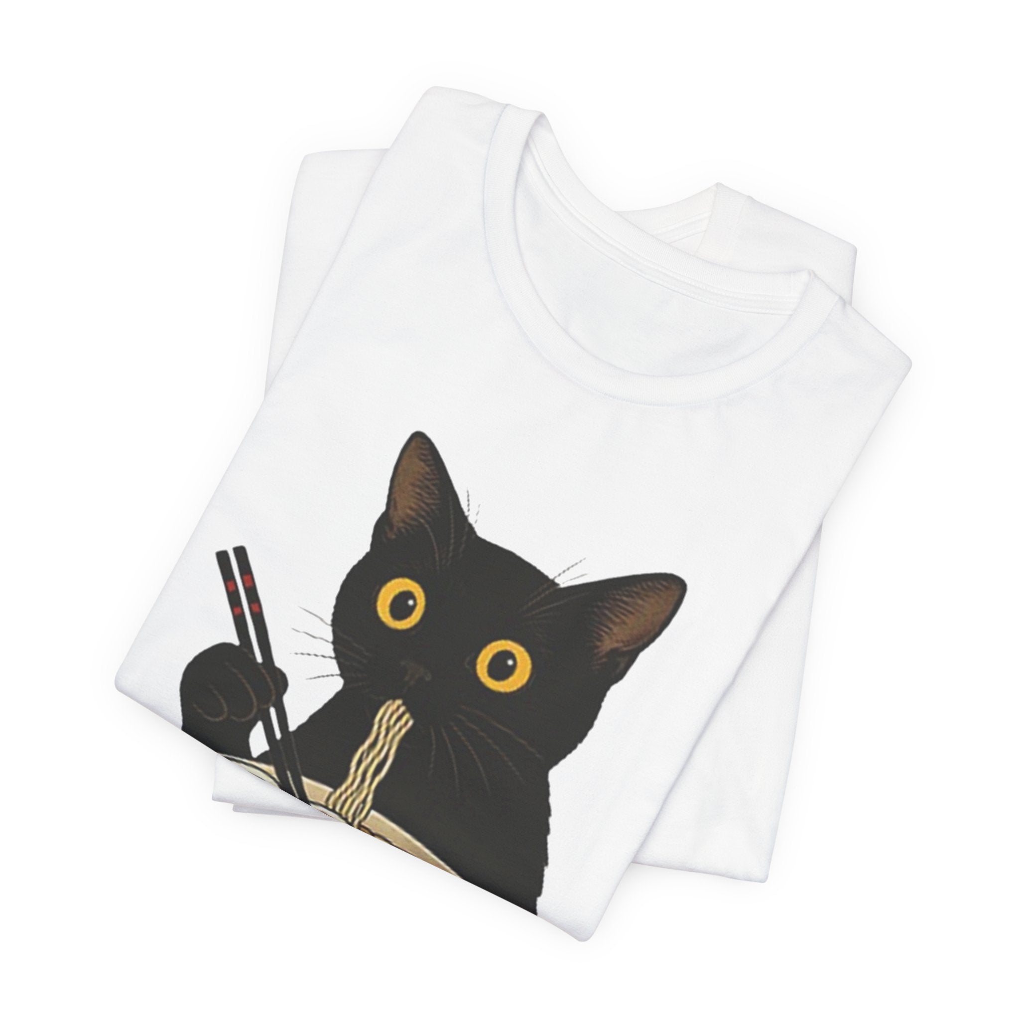 Black Cat Eating Ramen Tee | Cat with Ramen Bowl T-Shirt
