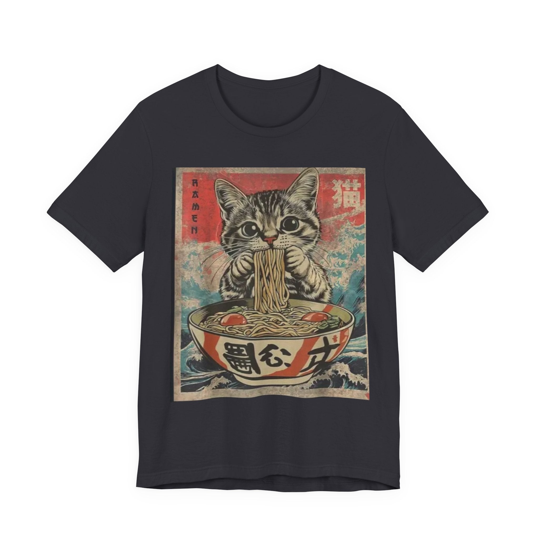 Vintage Cat Eating Ramen Tee, Cat Lover Gift, Funny T-Shirt, Cute Graphic Tee, Anime Apparel, Pet Enthusiast Wear