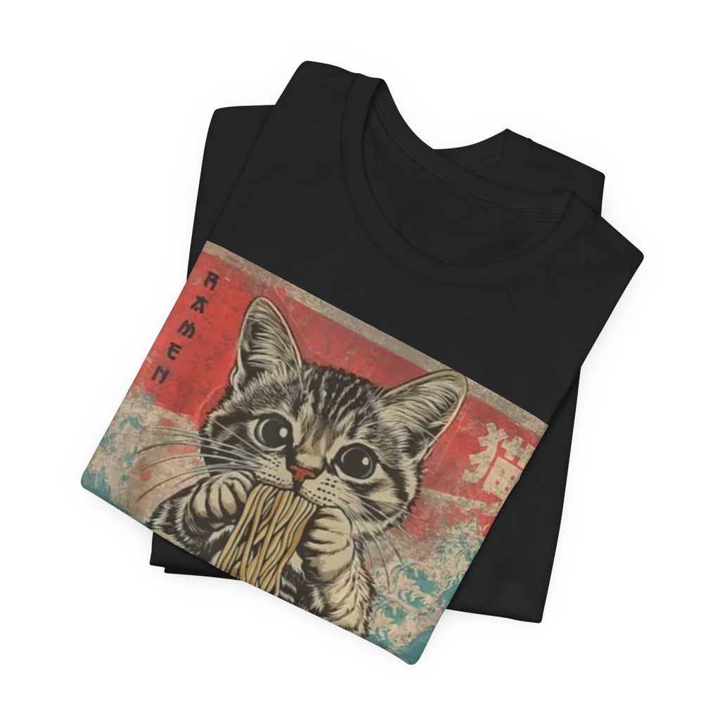 Vintage Cat Eating Ramen Tee, Cat Lover Gift, Funny T-Shirt, Cute Graphic Tee, Anime Apparel, Pet Enthusiast Wear