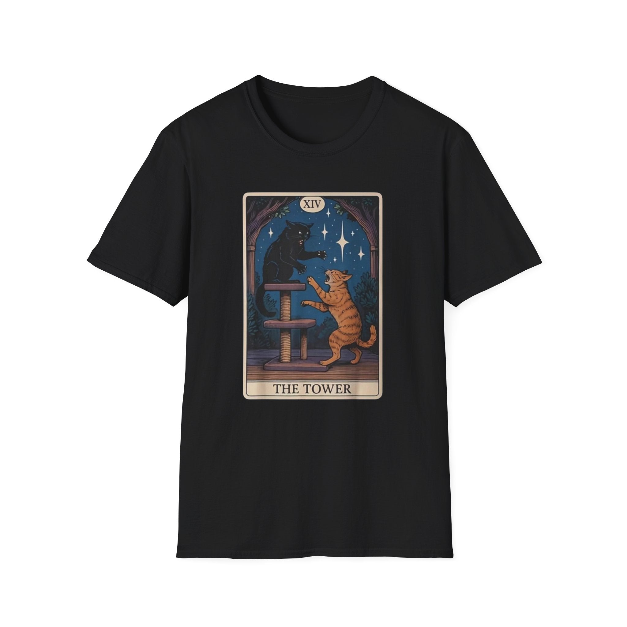 Tarot Cat 'The Tower' T-Shirt — Vintage Astrology Card Tee