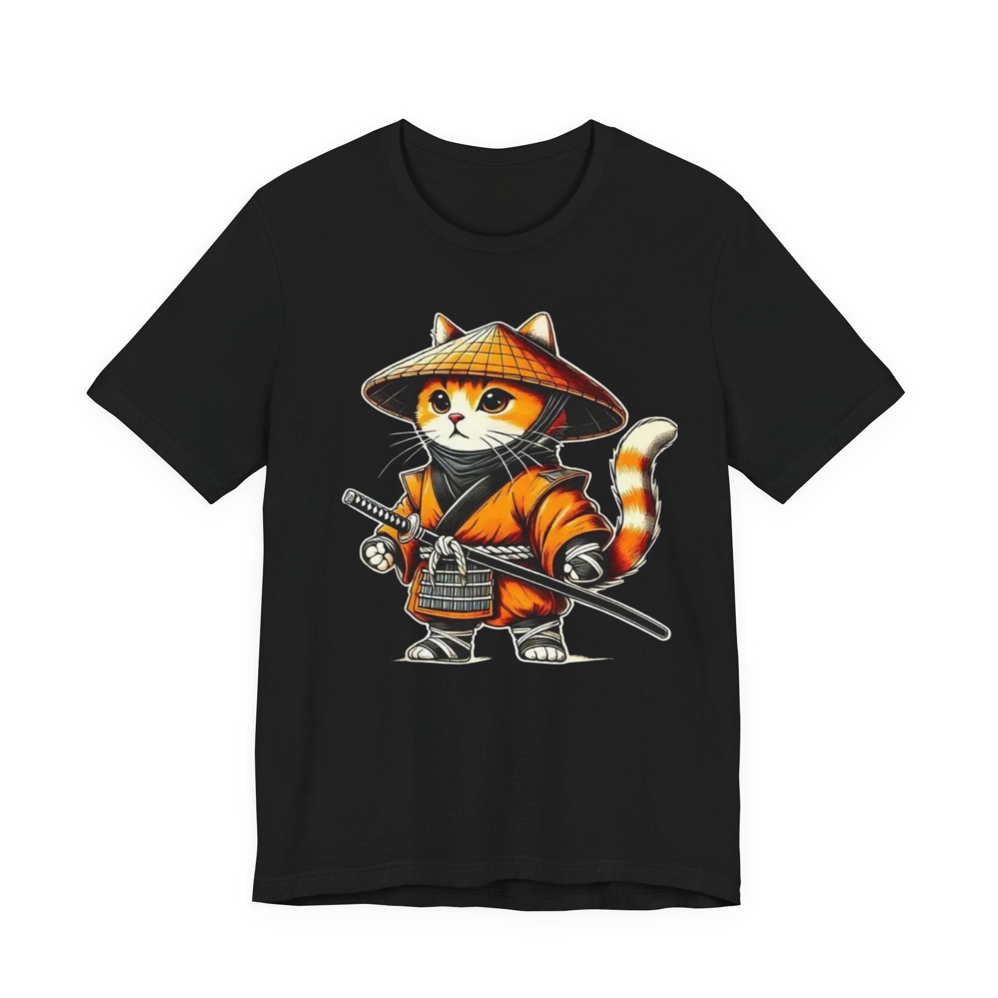 Samurai Cat T‑Shirt — Cute Ninja Kitten Graphic Tee