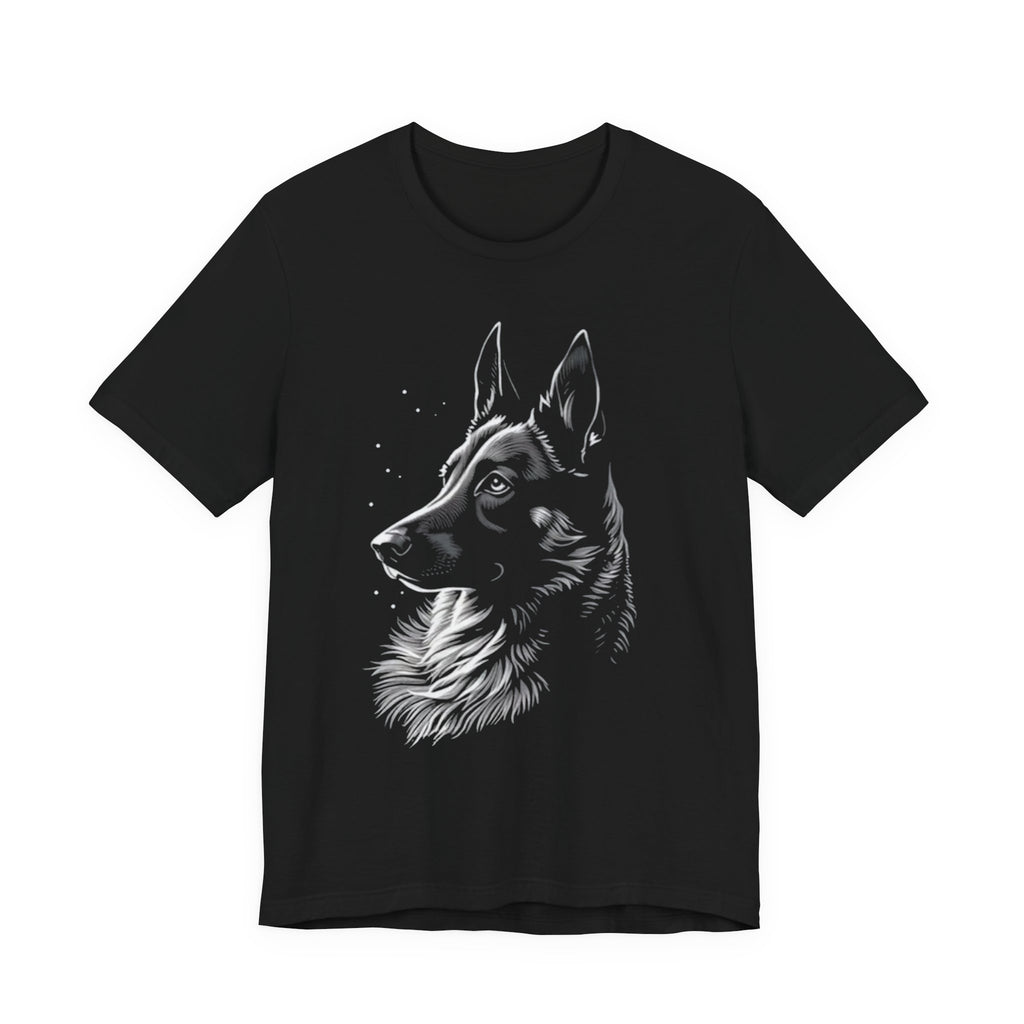 German Shepherd Portrait T-Shirt — Detailed Monochrome Dog Tee