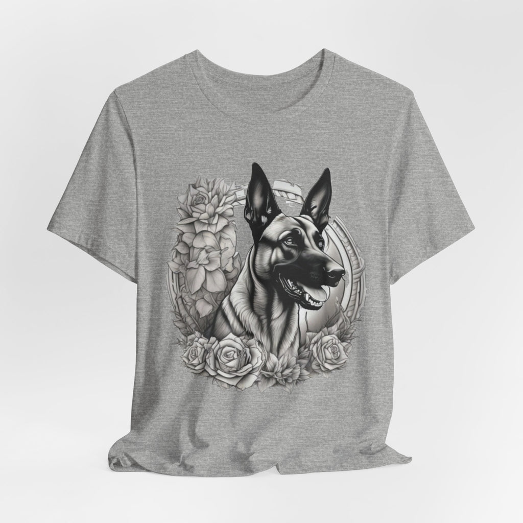 Belgian Malinios Portrait T-Shirt | Floral Frame Dog Tee