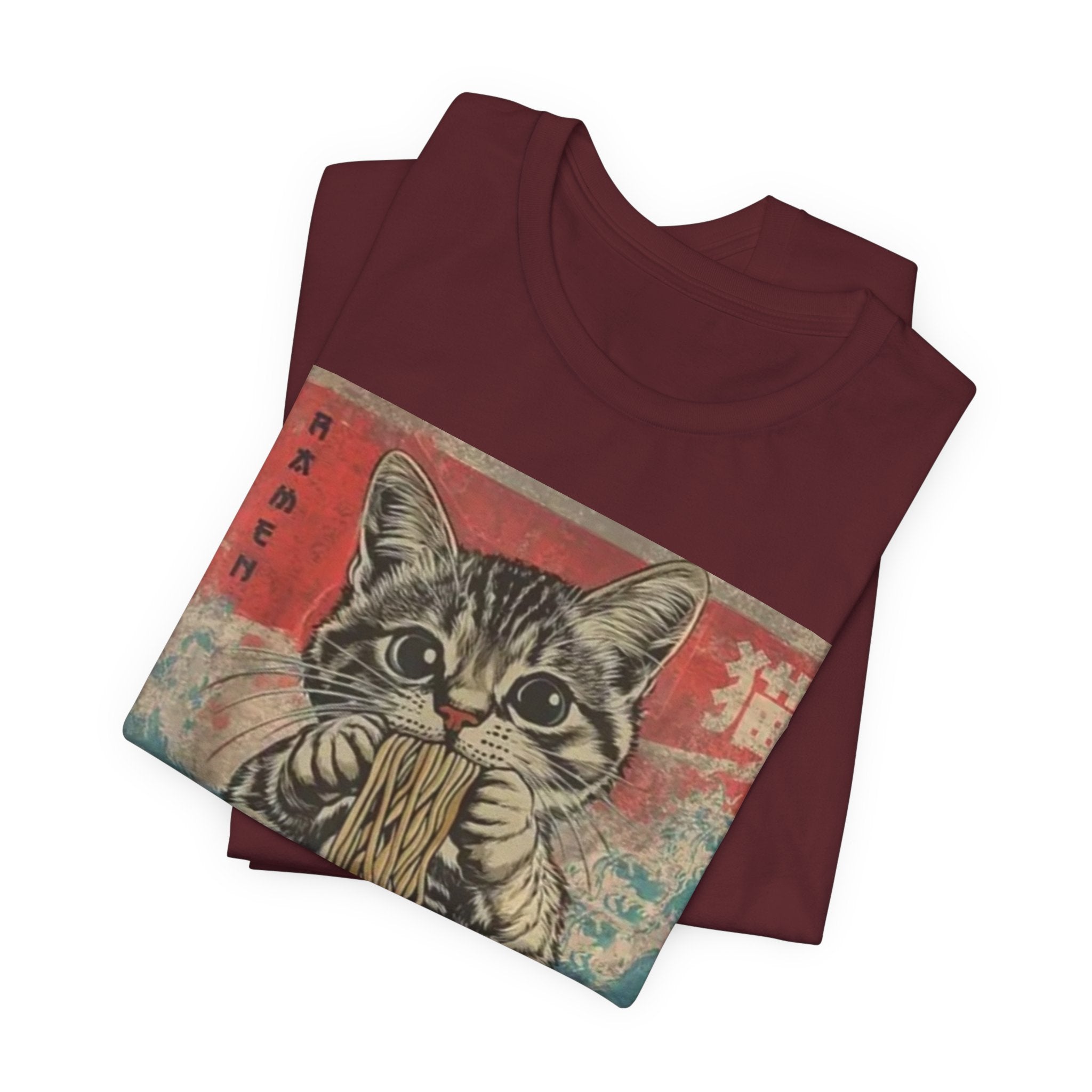 Vintage Cat Eating Ramen Tee, Cat Lover Gift, Funny T-Shirt, Cute Graphic Tee, Anime Apparel, Pet Enthusiast Wear
