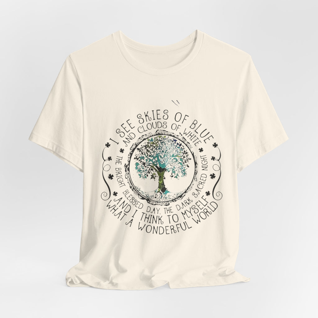 Vintage Inspirational Tee, Unisex Jersey T-Shirt, Nature Lover Gift, Skies of Blue Design, Positive Quote Shirt, Eco-Friendly Apparel