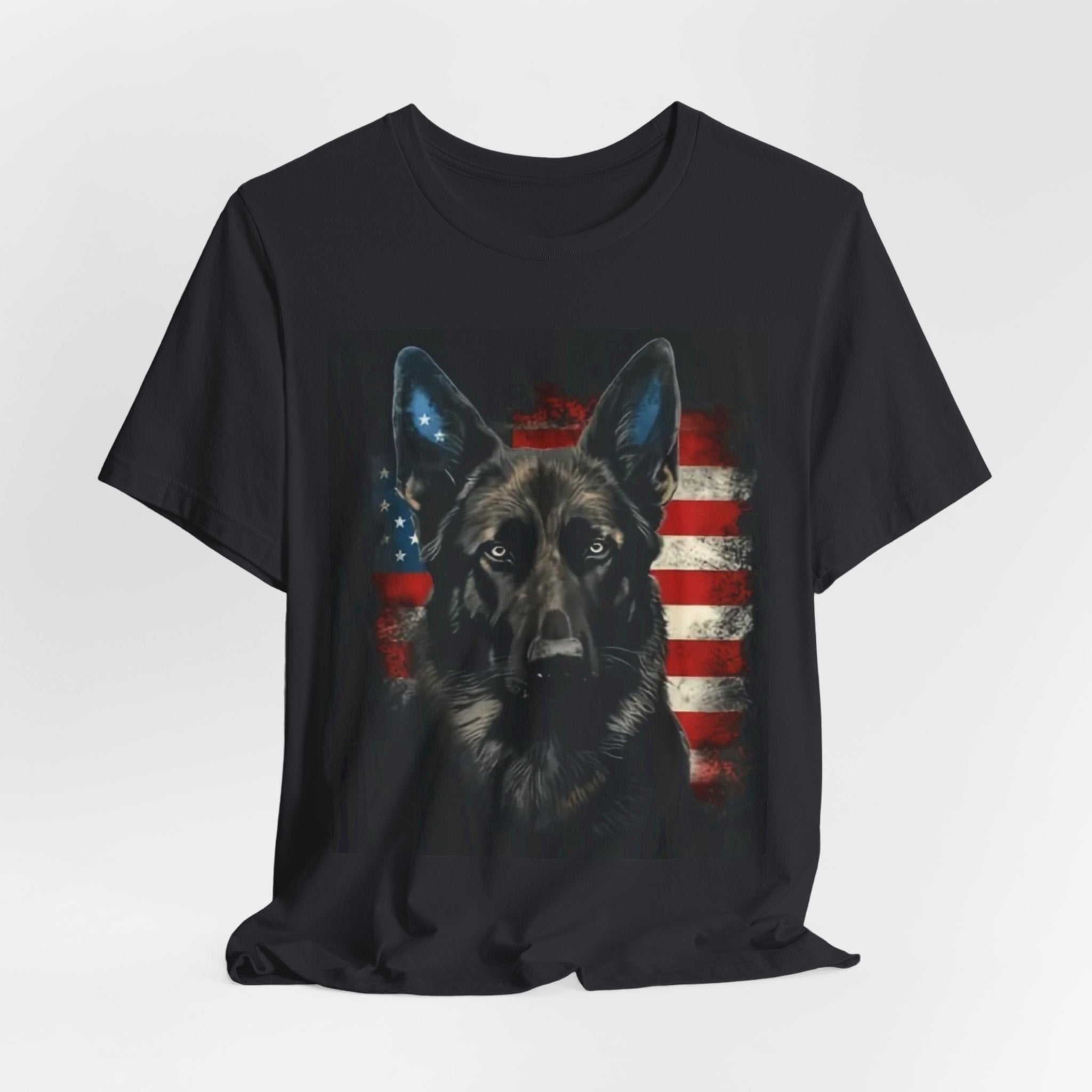 German Shepherd Patriotic T-Shirt — Belgian Malinios Tee, American Flag Dog Tee