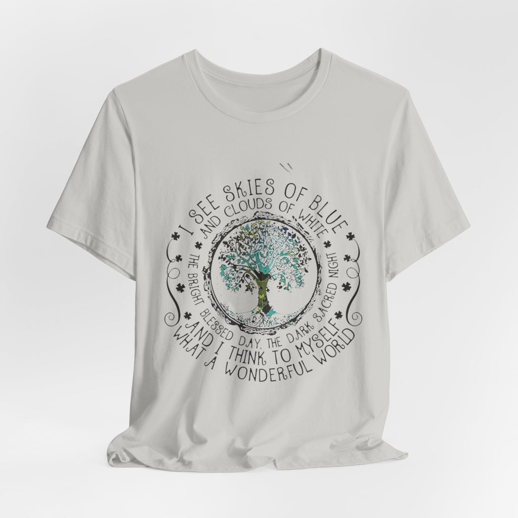 Vintage Inspirational Tee, Unisex Jersey T-Shirt, Nature Lover Gift, Skies of Blue Design, Positive Quote Shirt, Eco-Friendly Apparel