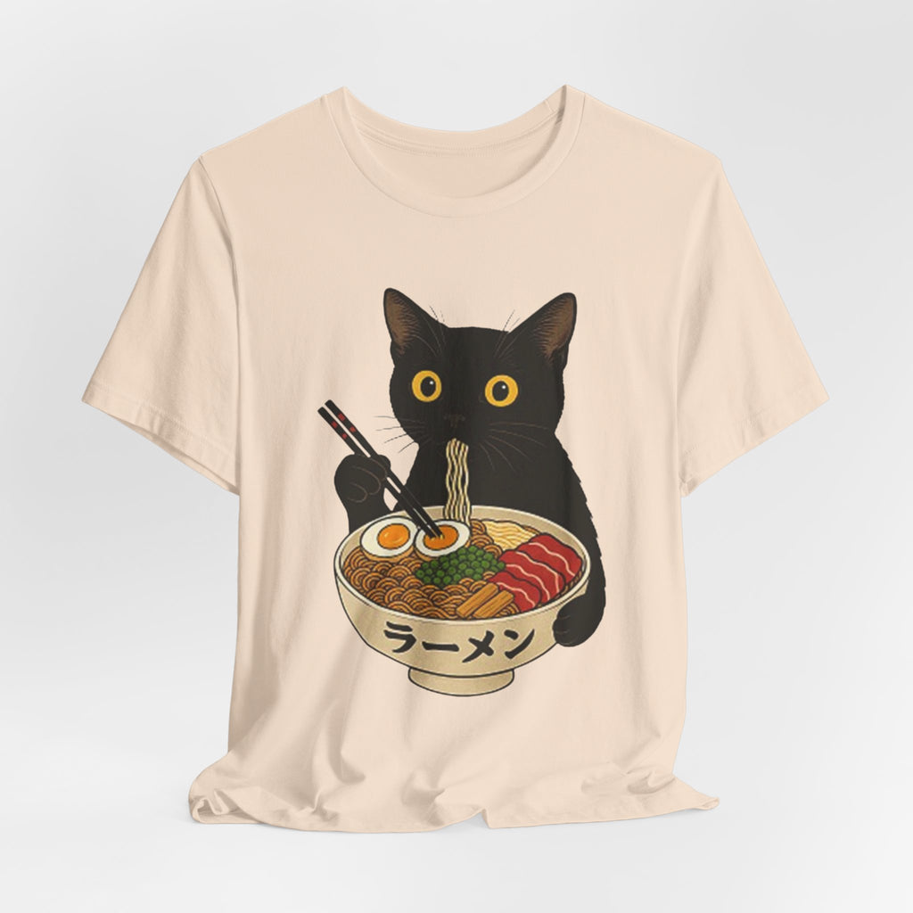 Black Cat Eating Ramen Tee | Cat with Ramen Bowl T-Shirt