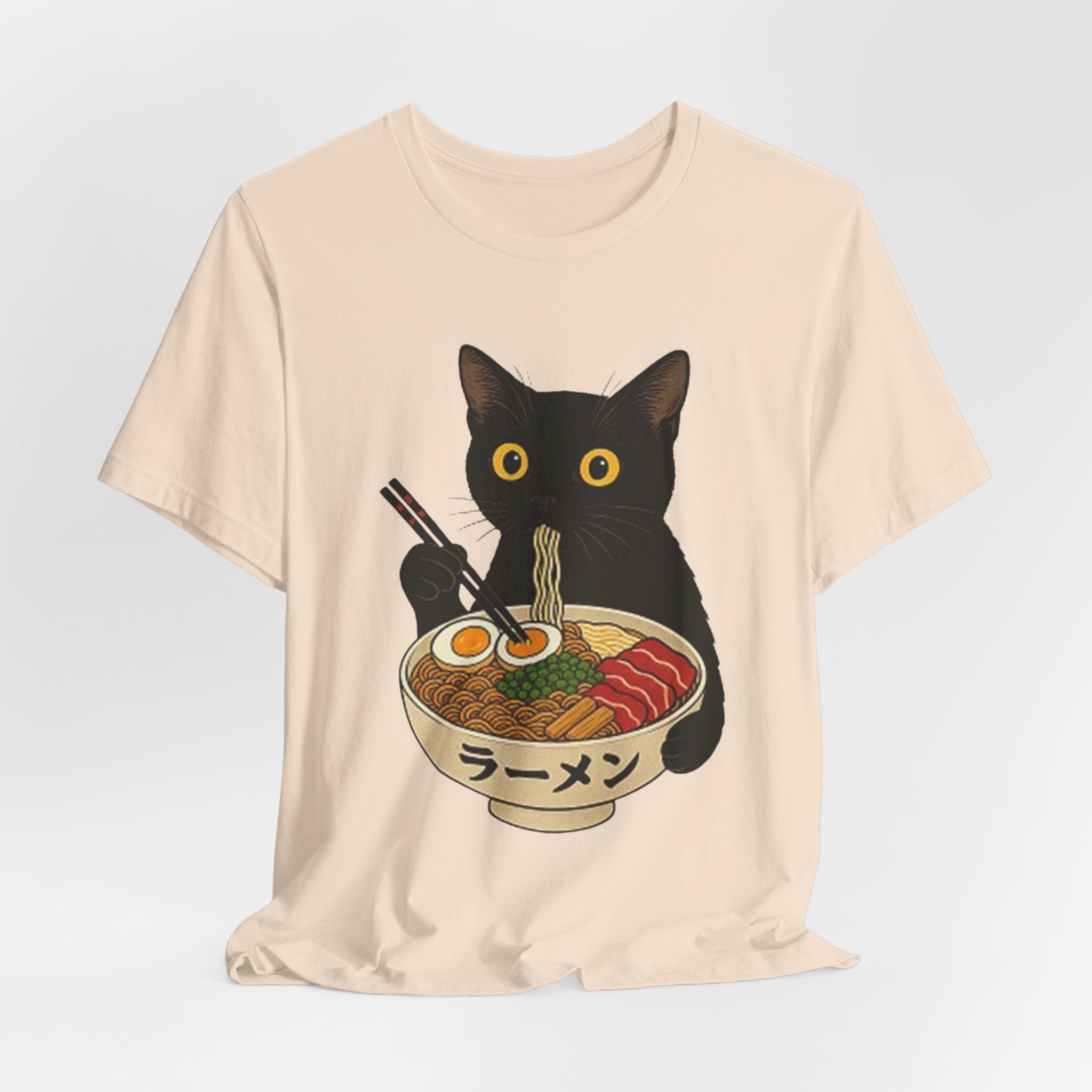 Black Cat Eating Ramen Tee | Cat with Ramen Bowl T-Shirt