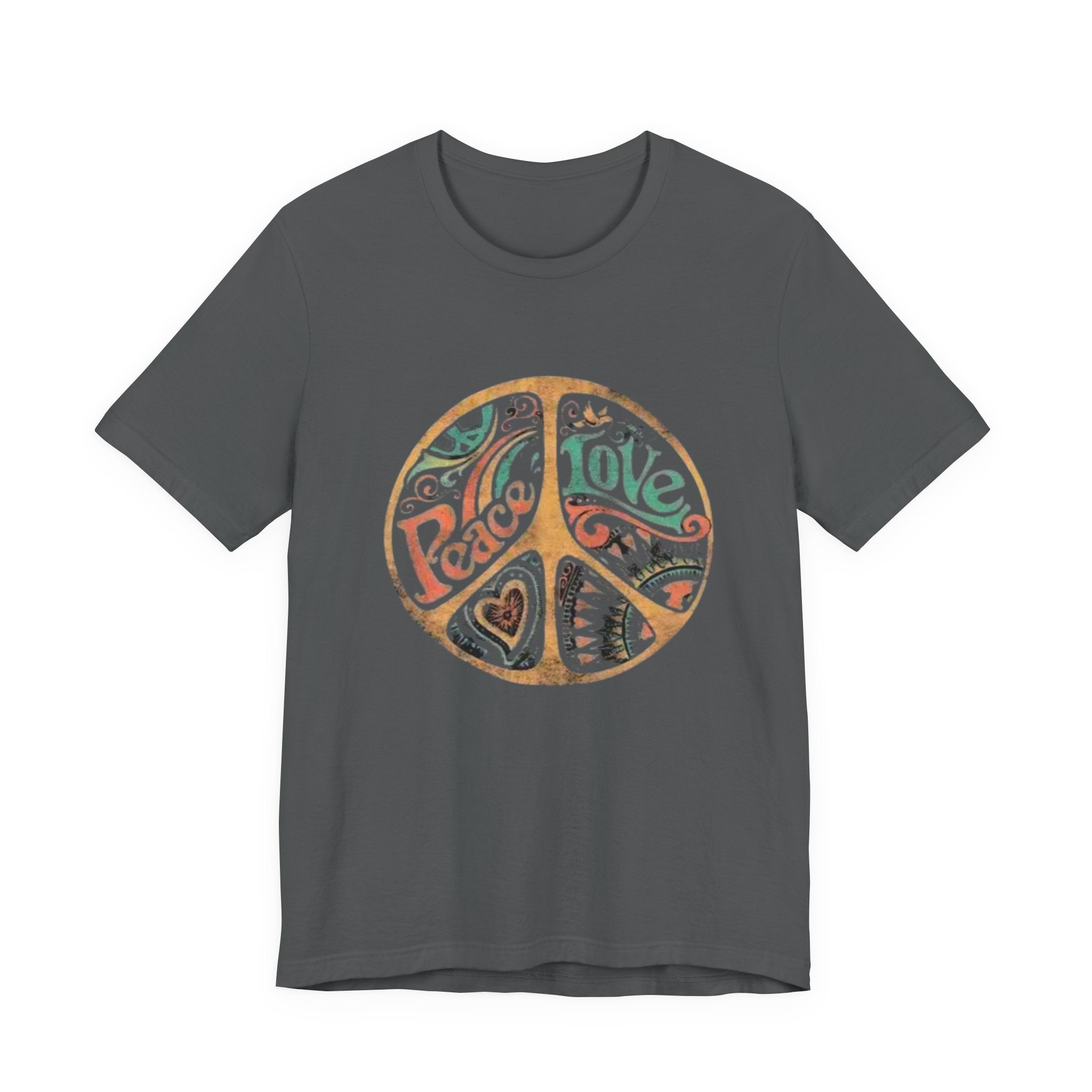 Retro Peace Love Unisex T-Shirt, Boho Graphic Tee, Casual Wear, Festival Shirt, Gift for Friends, Summer Style