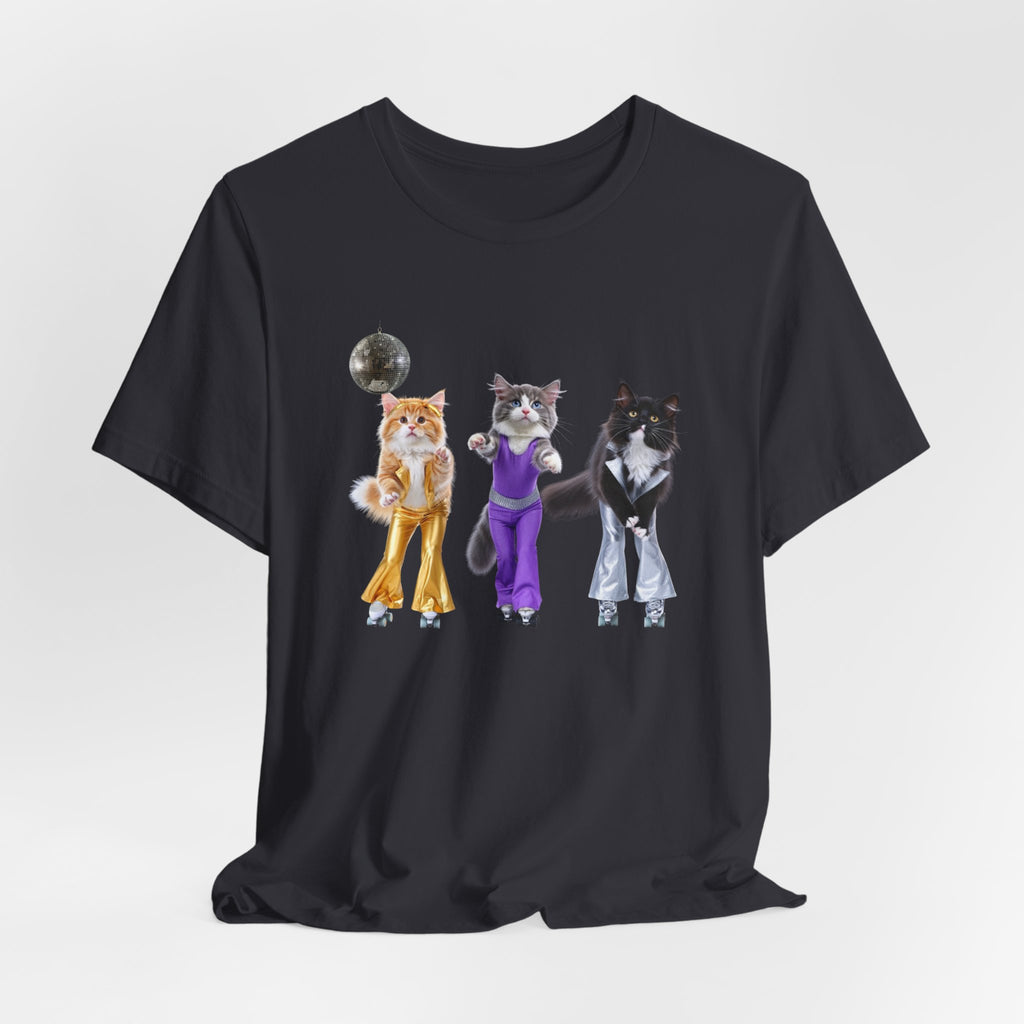 Disco Cats Trio T-Shirt | Cat Roller Skate Illustration, Retro 70s Vibe