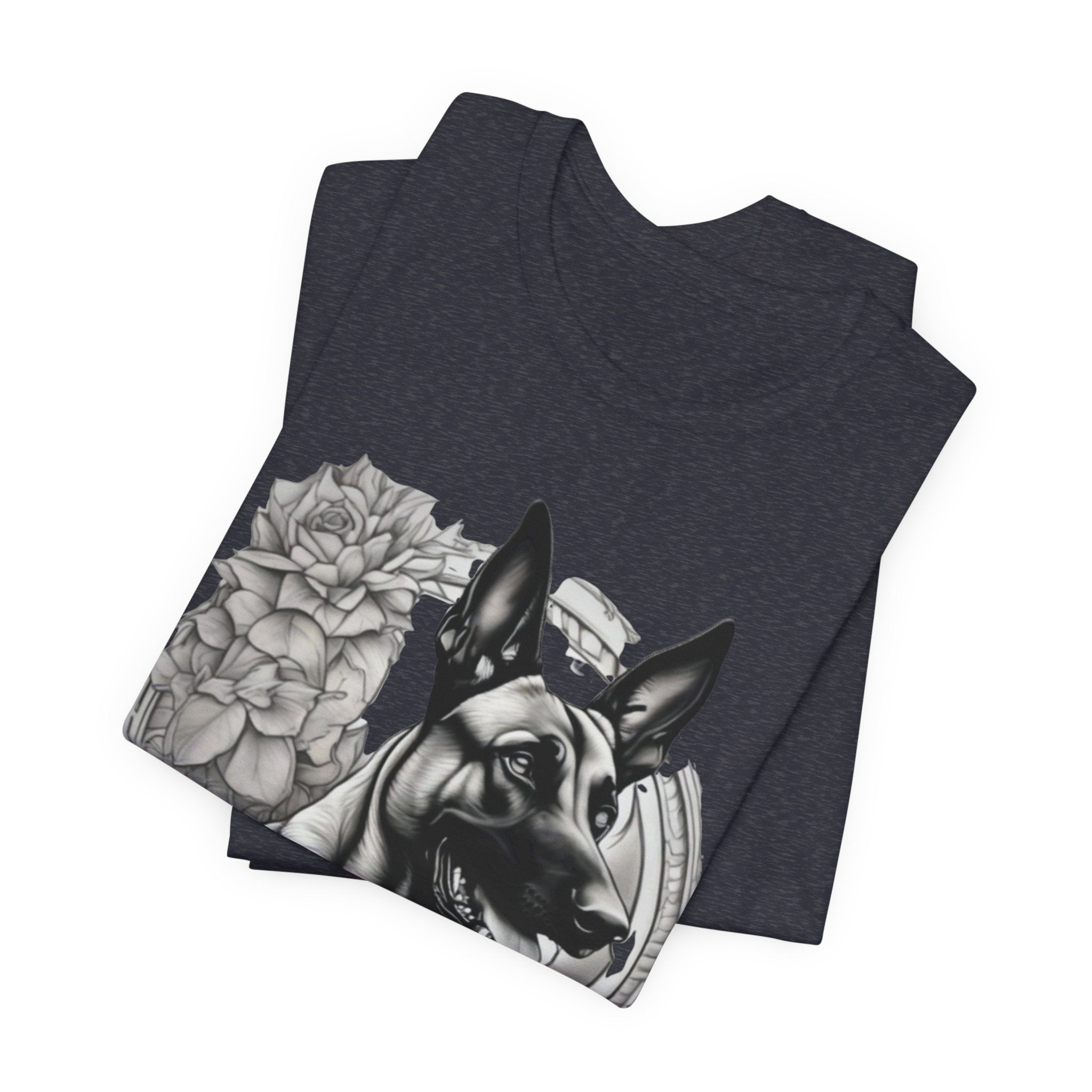 Belgian Malinios Portrait T-Shirt | Floral Frame Dog Tee