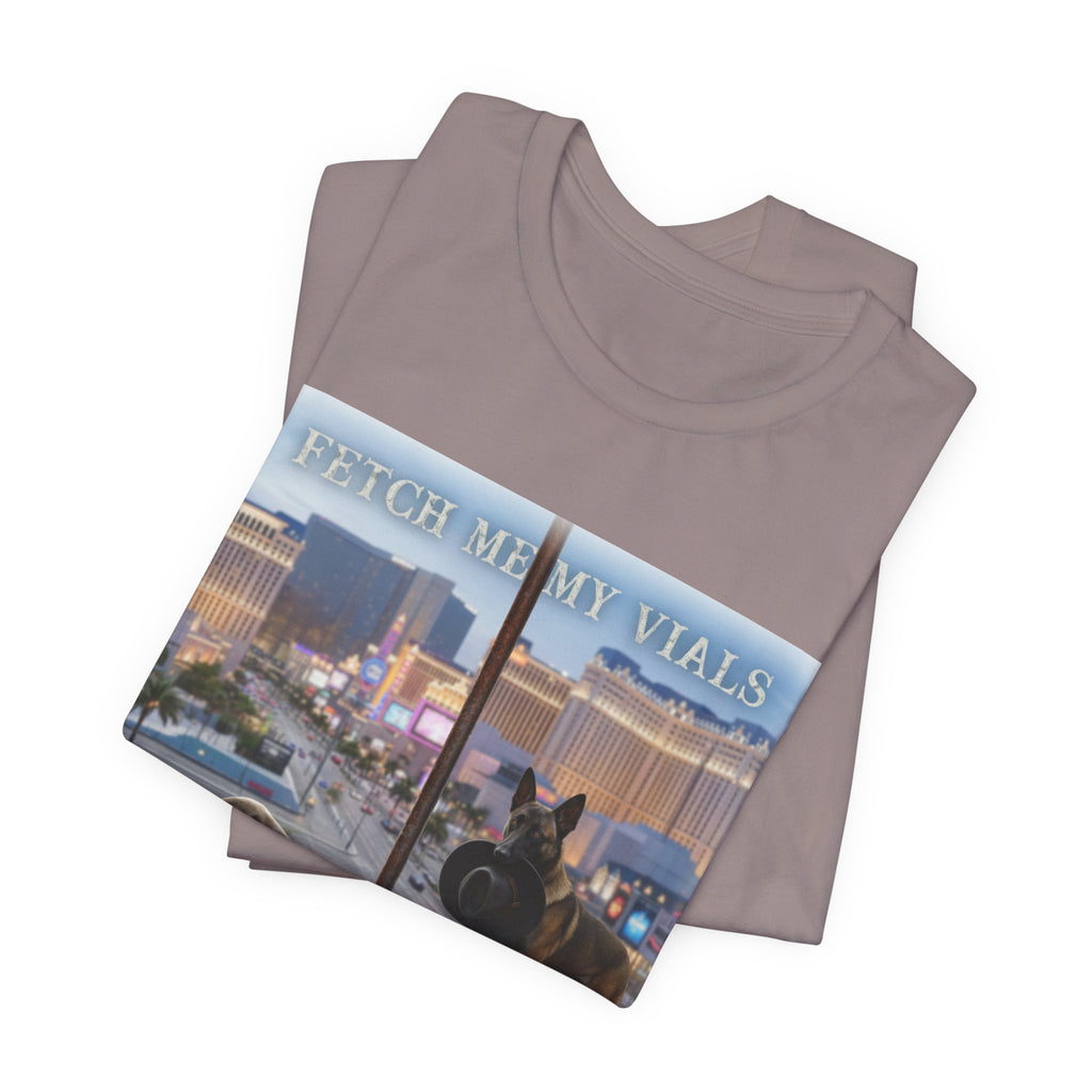 Fetch me my vials, Fallout Tee, Street Scene Graphic Tee — "Fetch Me My Vials" Retro Vegas Art Shirt