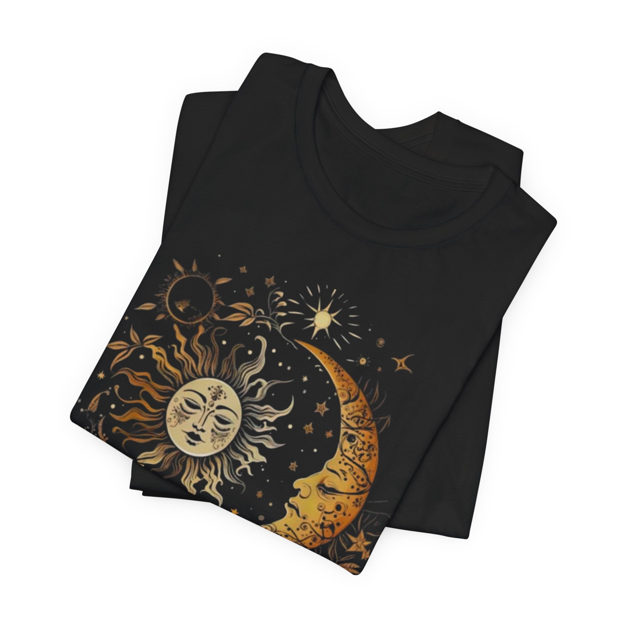 Celestial Sun and Moon Tee, Unisex Short Sleeve T-Shirt, Astrology Shirt, Gift for Astronomers, Cosmic Design Tee