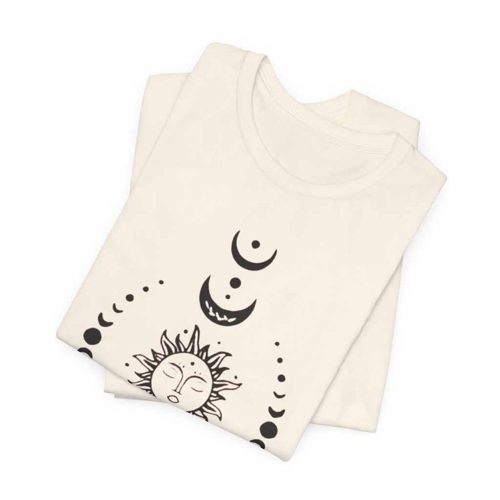 Celestial Phase Unisex Tee | Sun and Moon Graphic Tee, Astrology Shirt, Boho Style, Gift for Sky Lovers, Casual Everyday Wear