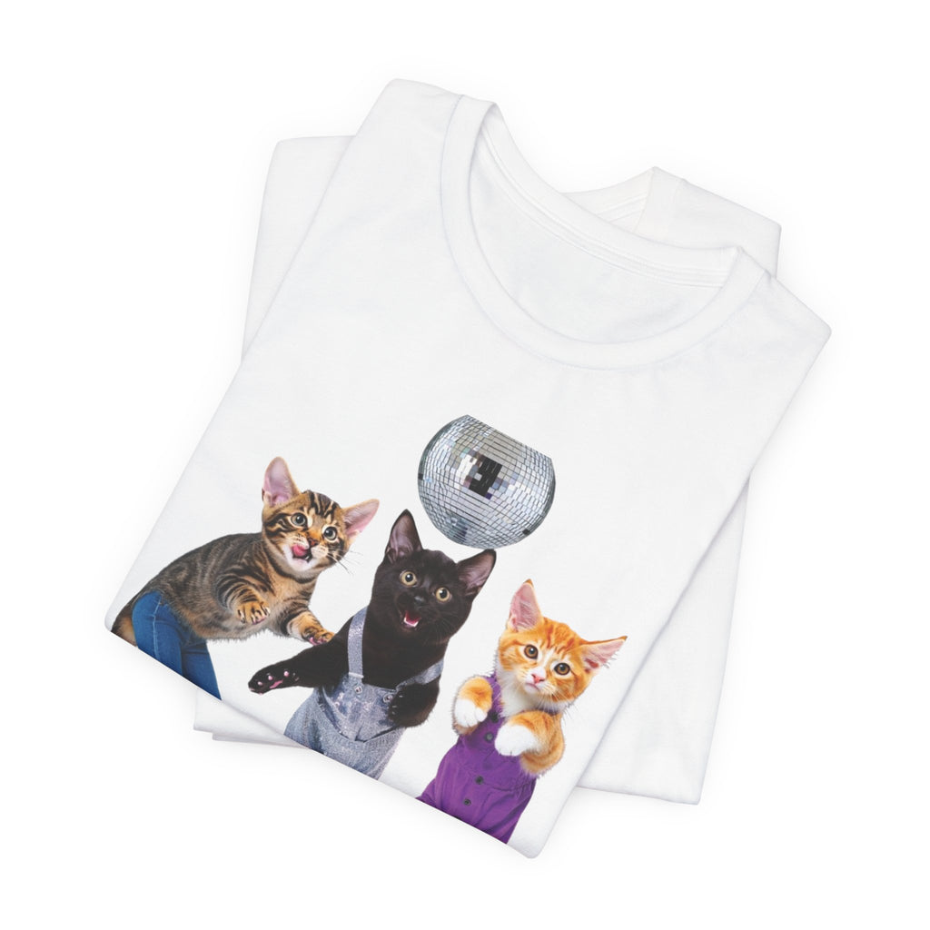 Disco Roller Cats T-Shirt | Three Cats on Roller Skates with Disco Ball