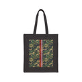 Camo Stripe Tote Bag — Green Camouflage Canvas Tote with Red Racing Stripe