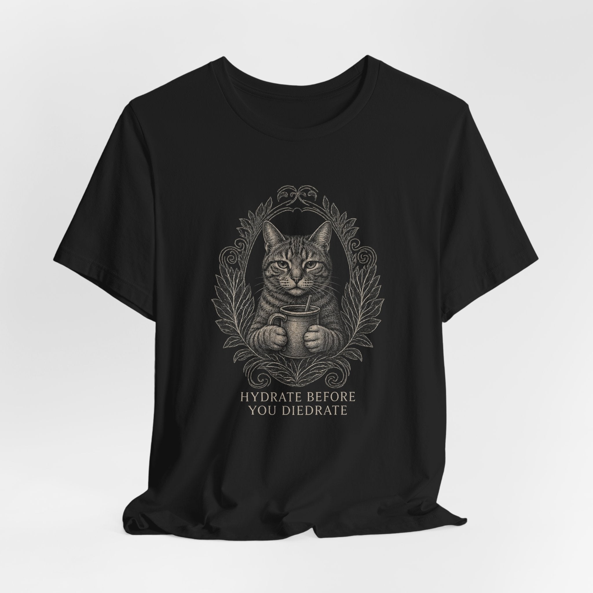 Hydrate Before You Diedrate Cat Tee — Vintage Gothic Cat Water Bottle T-Shirt