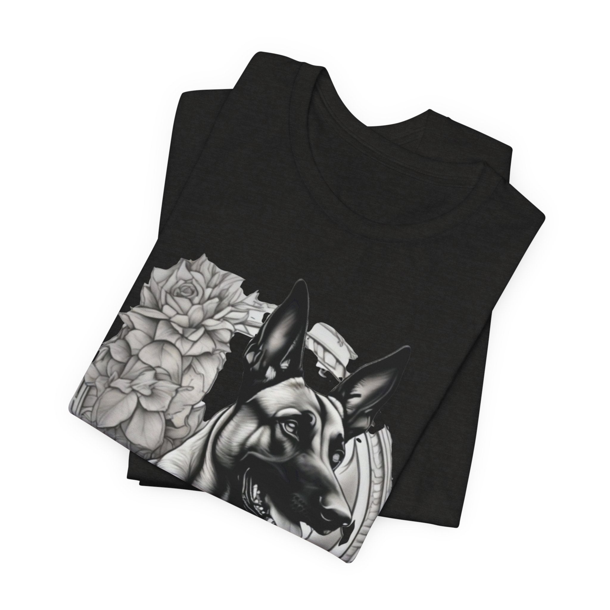 Belgian Malinios Portrait T-Shirt | Floral Frame Dog Tee